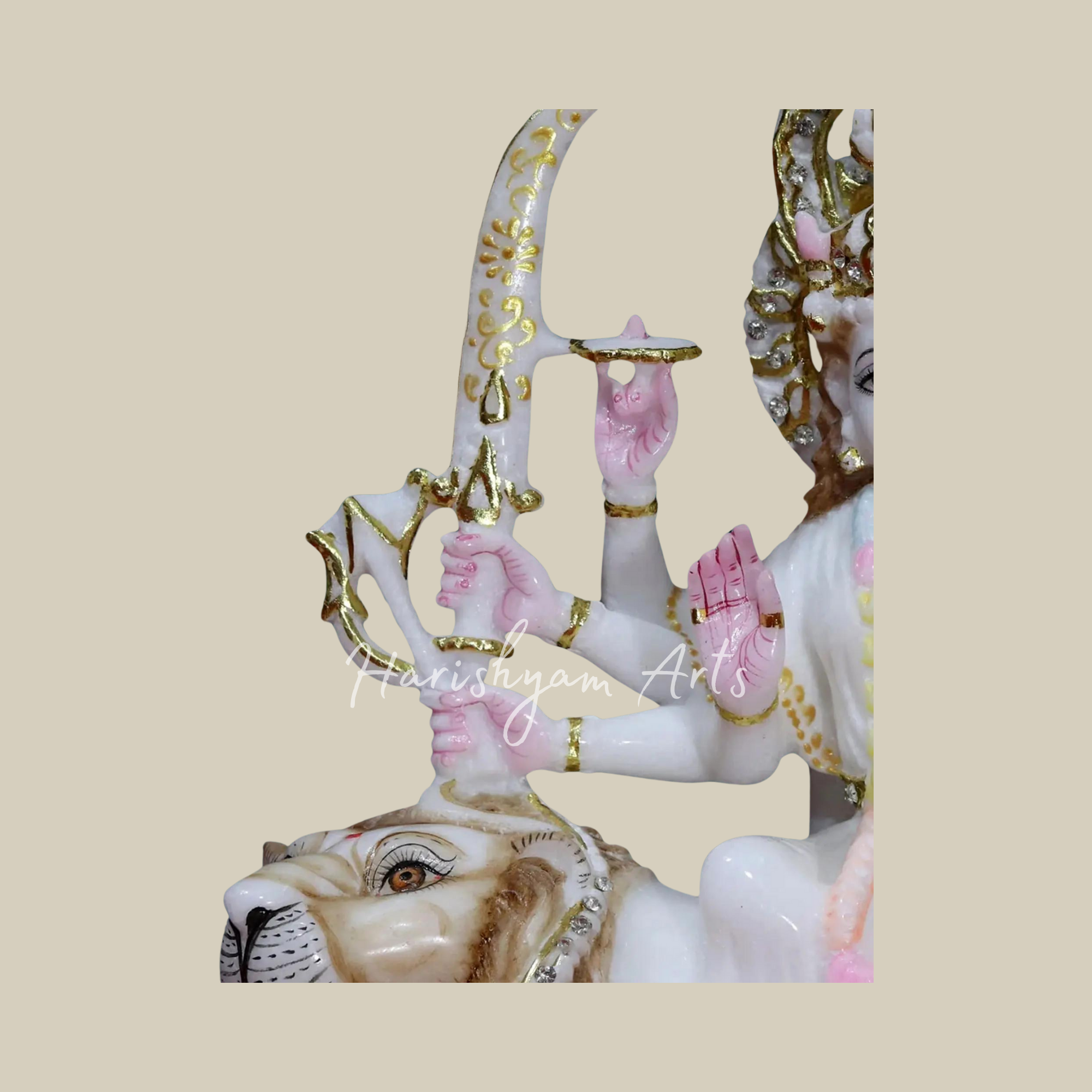 12" White Makrana Marble Handmade Durga Maa idol