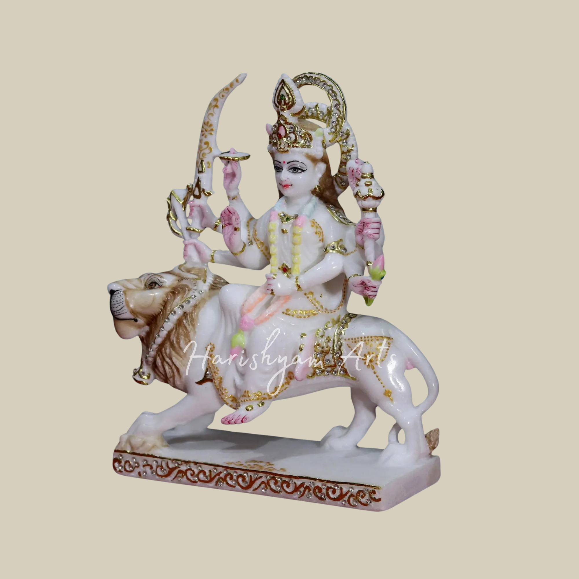 12" White Makrana Marble Handmade Durga Maa idol