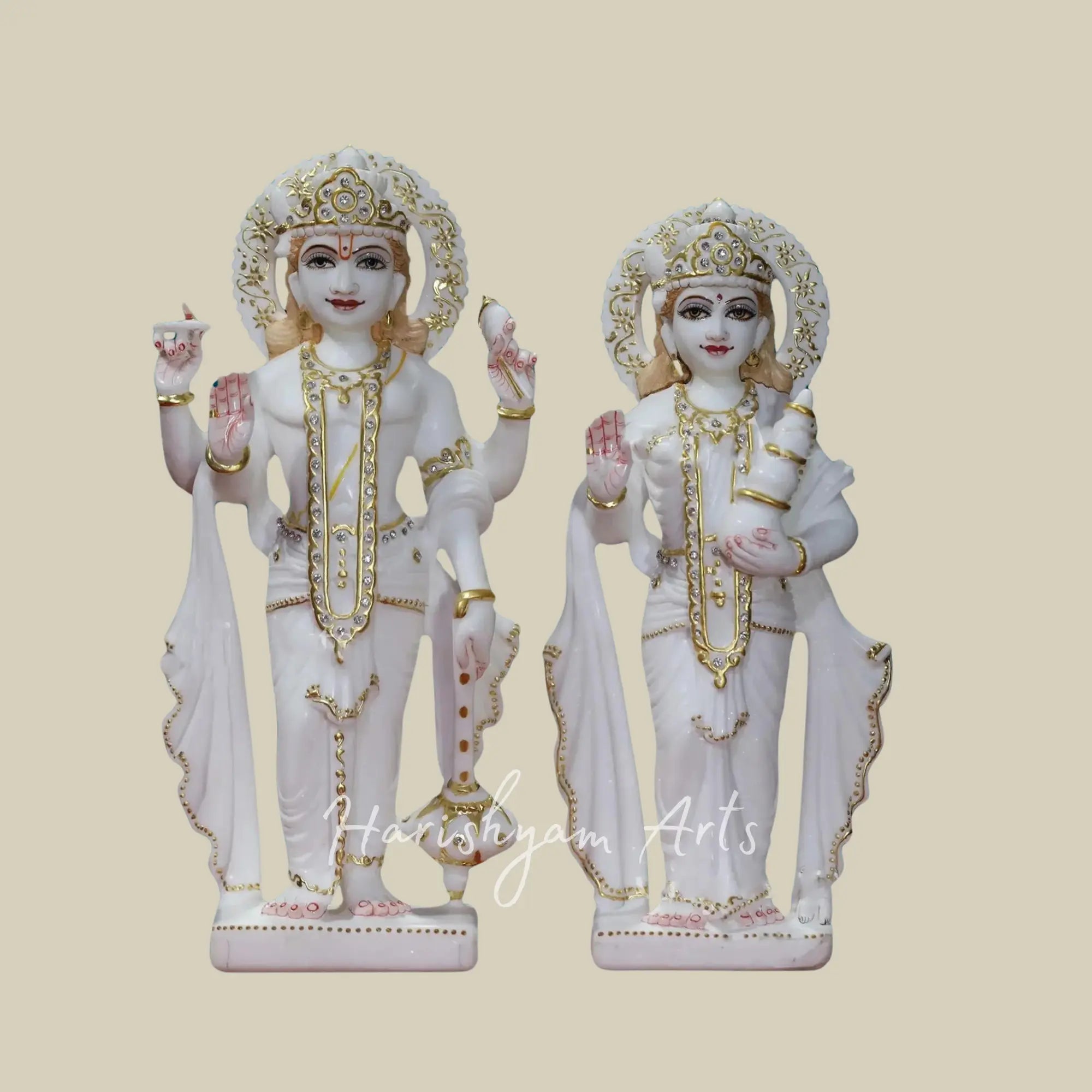 12 inches White Makrana Marble Vishnu Lakshmi Statue