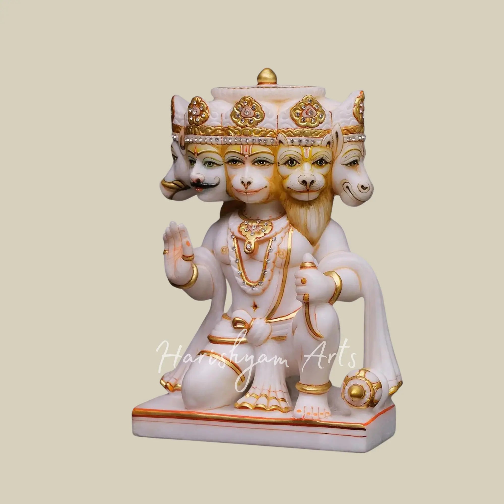 12 inches White Marble Panchmukhi Hanuman Statue