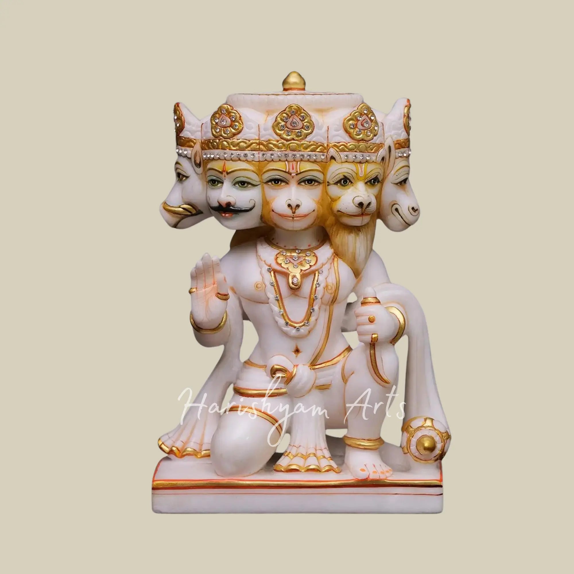 12 inches White Marble Panchmukhi Hanuman Statue2