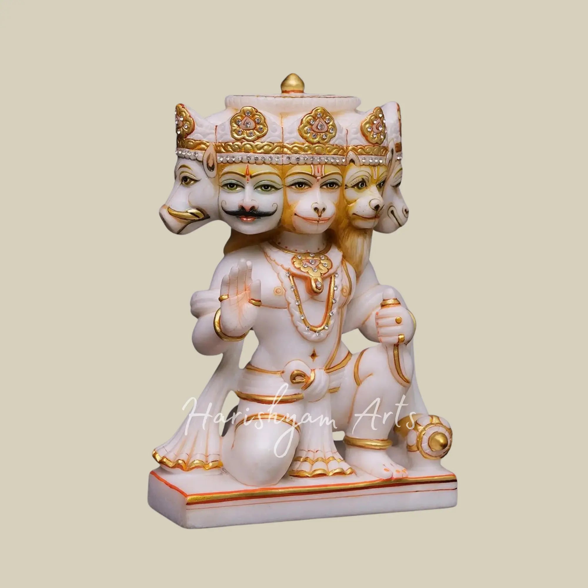 12 inches White Marble Panchmukhi Hanuman Statue3