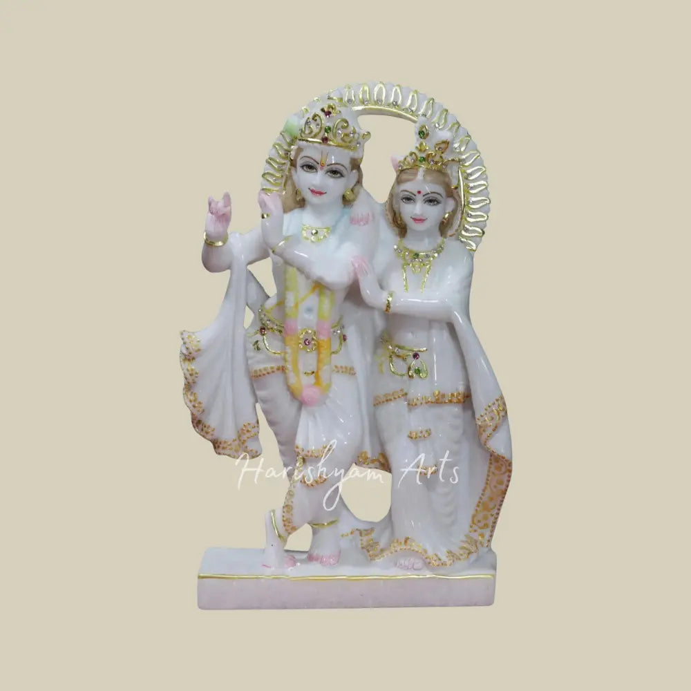 12" White Marble Radha Krishna Moorti