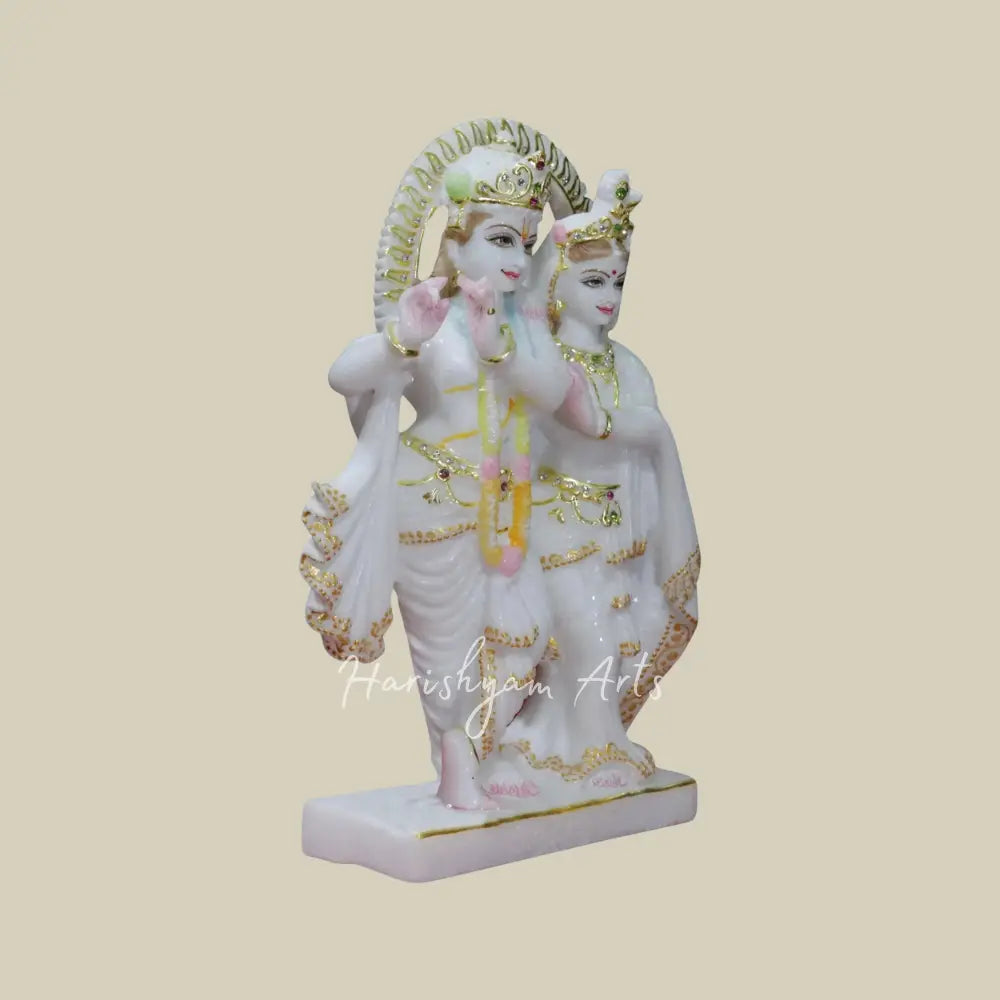12" White Marble Radha Krishna Moorti