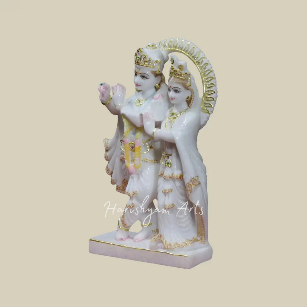 12" White Marble Radha Krishna Moorti