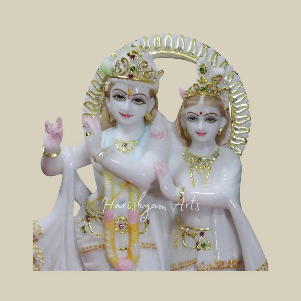 12" White Marble Radha Krishna Moorti