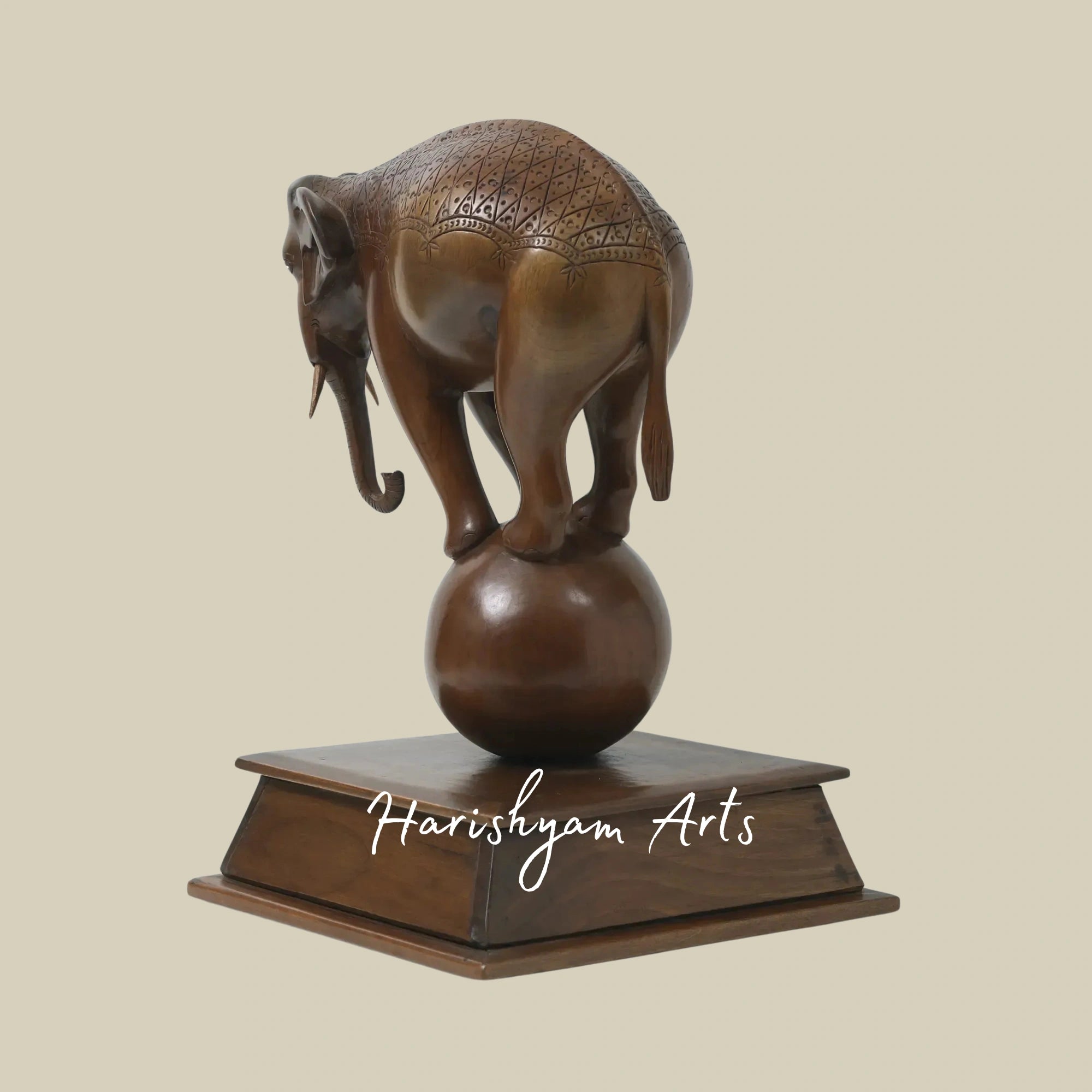 17" Balancing Elephant on Ball – Fine Walnut Wood Sculpture from Kashmiri Artisans