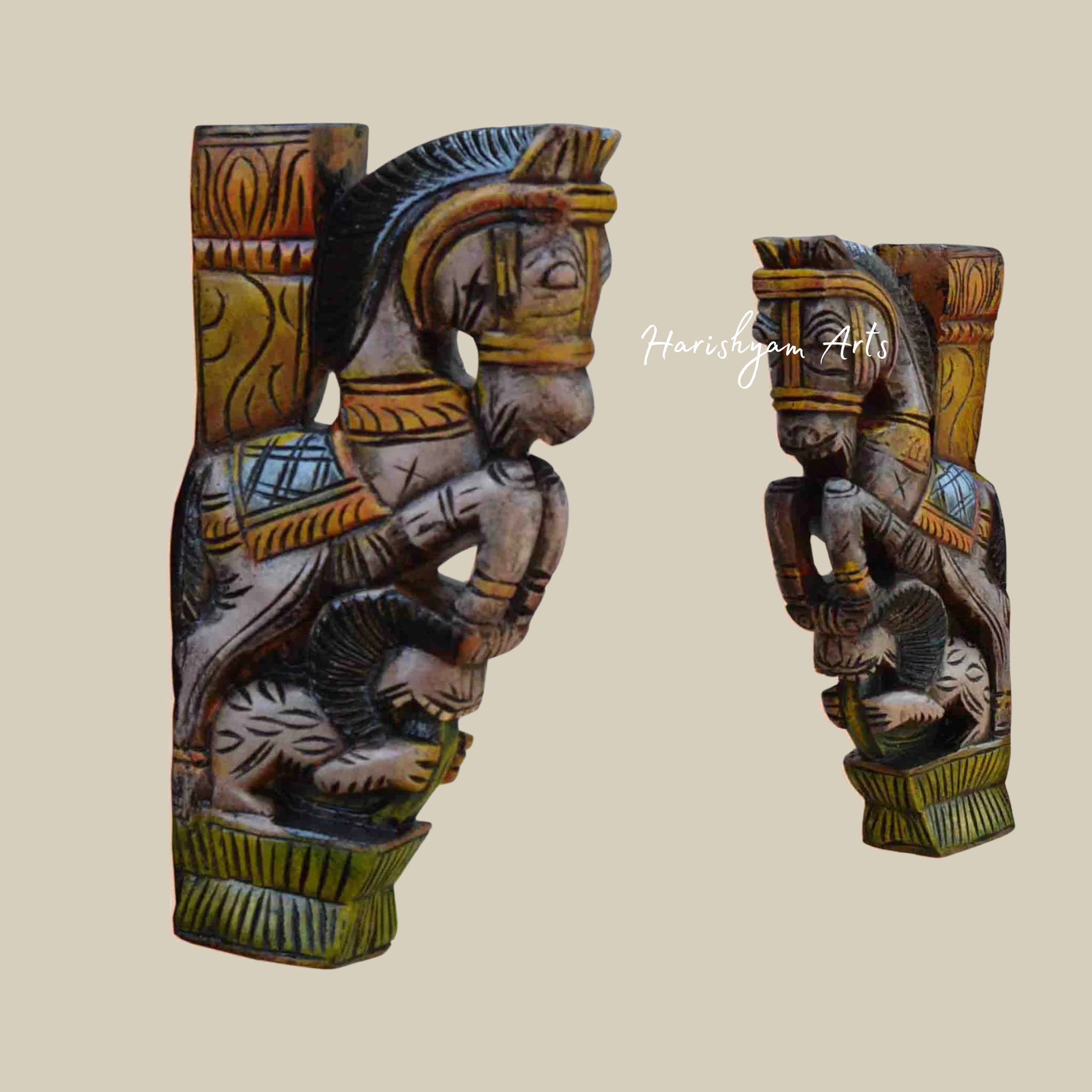 12" Vibrant Wooden Horse Wall Brackets with Uplifted Legs for Elegant Décor