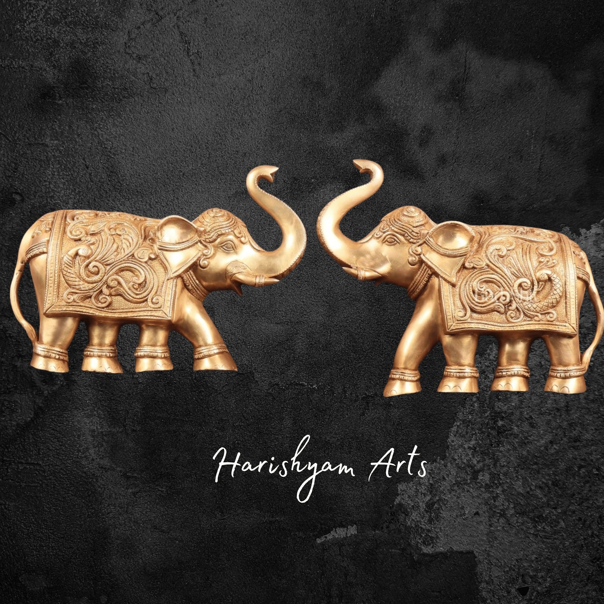 13" Brass Wall Hanging Elephant Pair with Upturned Trunks for Home Decor