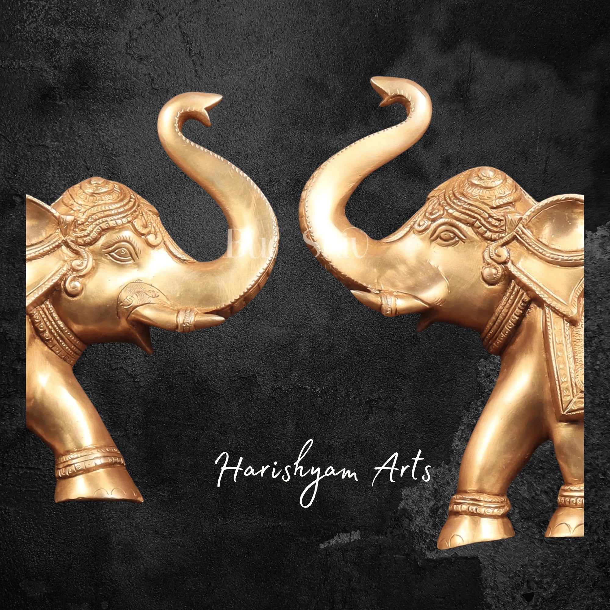 13" Brass Wall Hanging Elephant Pair with Upturned Trunks for Home Decor