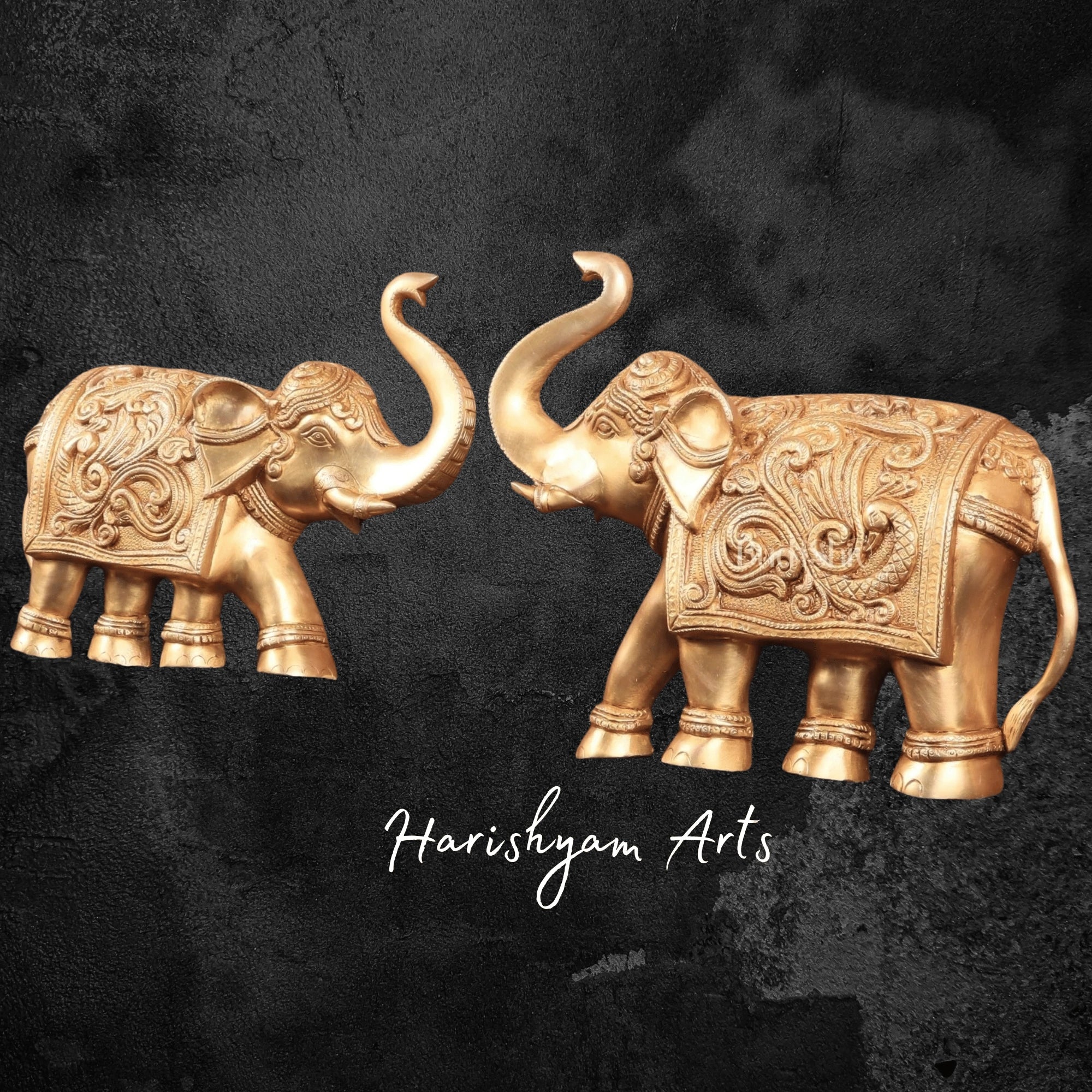 13" Brass Wall Hanging Elephant Pair with Upturned Trunks for Home Decor