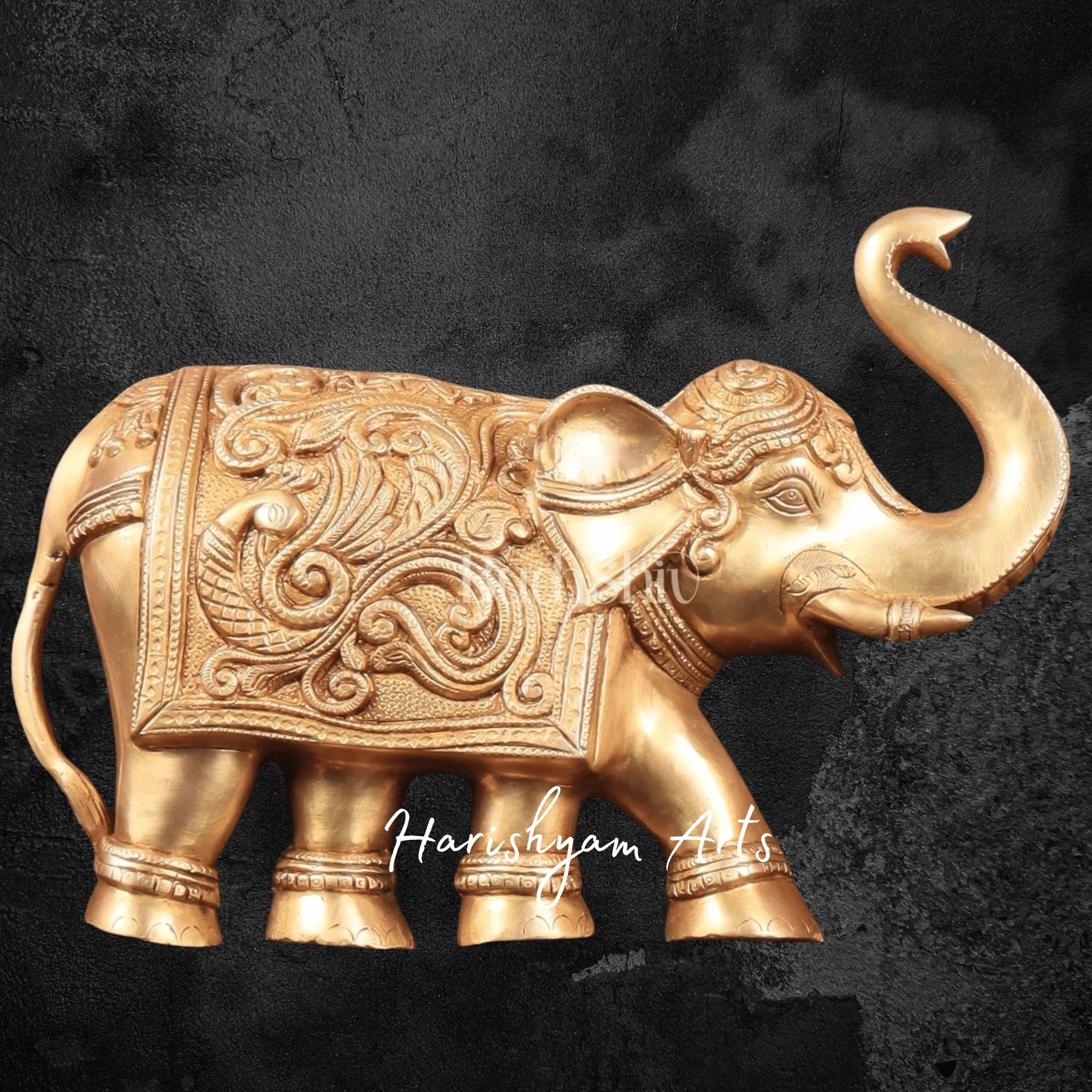 13" Brass Wall Hanging Elephant Pair with Upturned Trunks for Home Decor