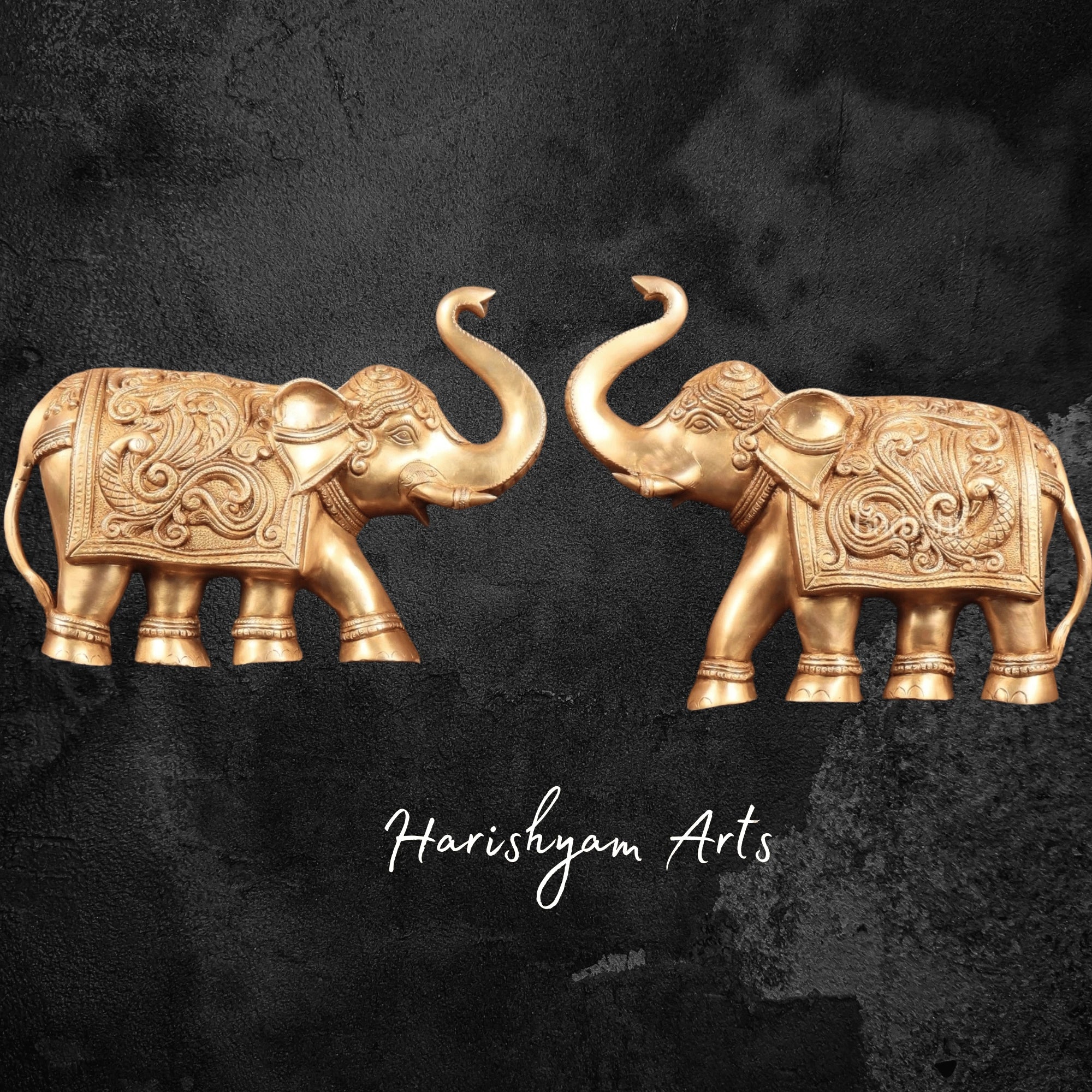 13" Brass Wall Hanging Elephant Pair with Upturned Trunks for Home Decor