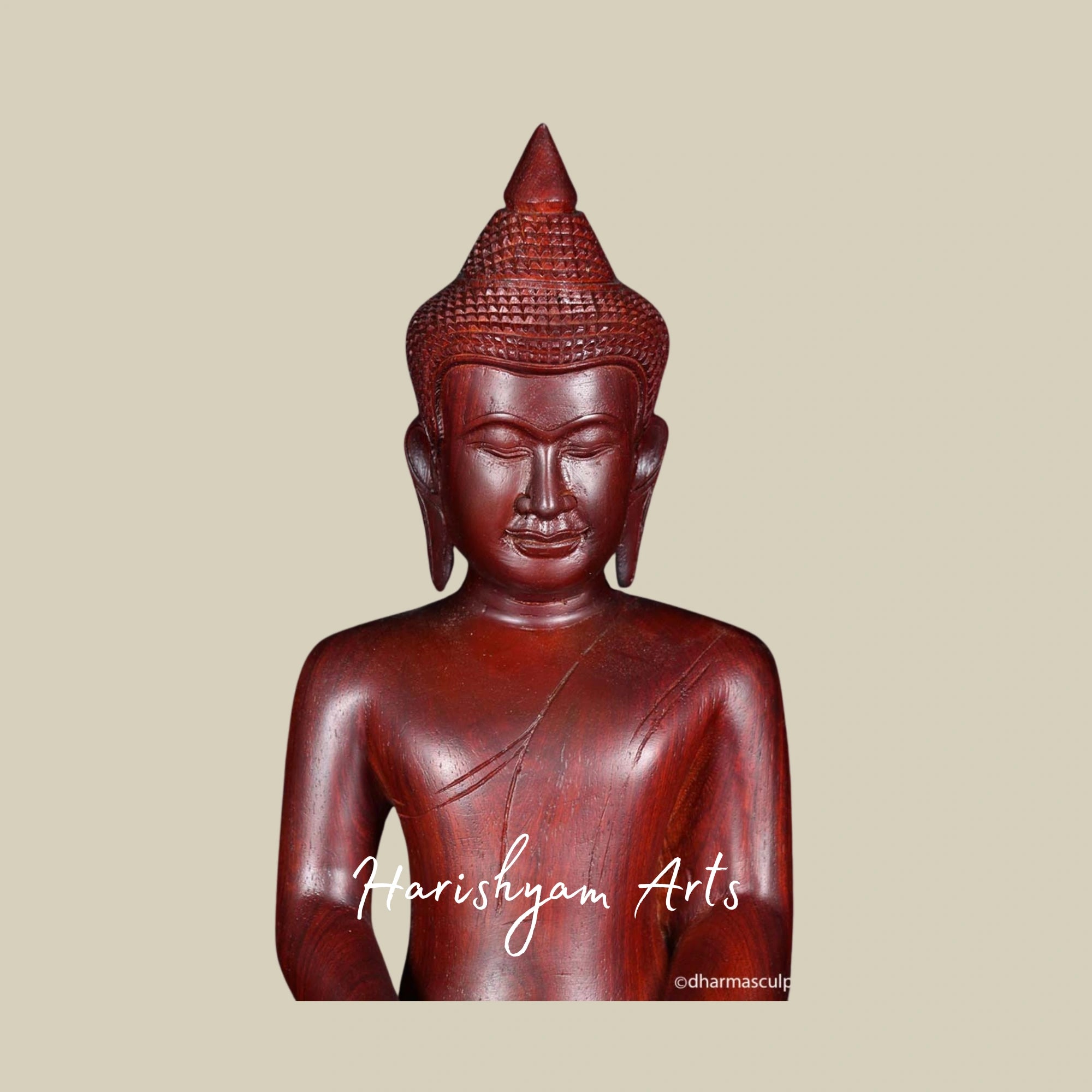 13" Cambodian Style Wooden Buddha in Meditation Gesture for Peaceful Ambience