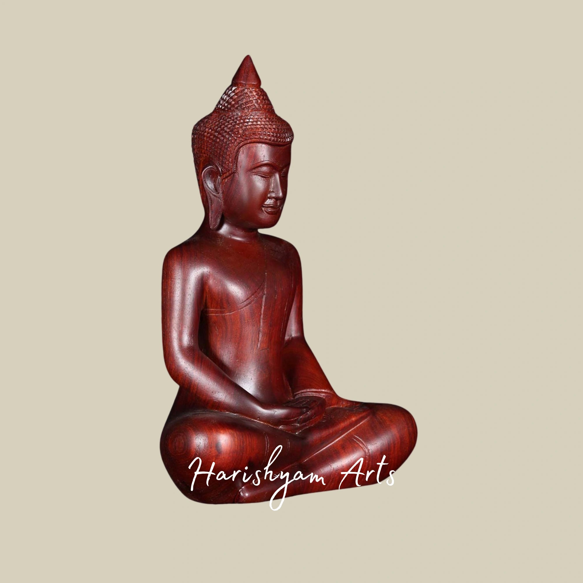 13" Cambodian Style Wooden Buddha in Meditation Gesture for Peaceful Ambience