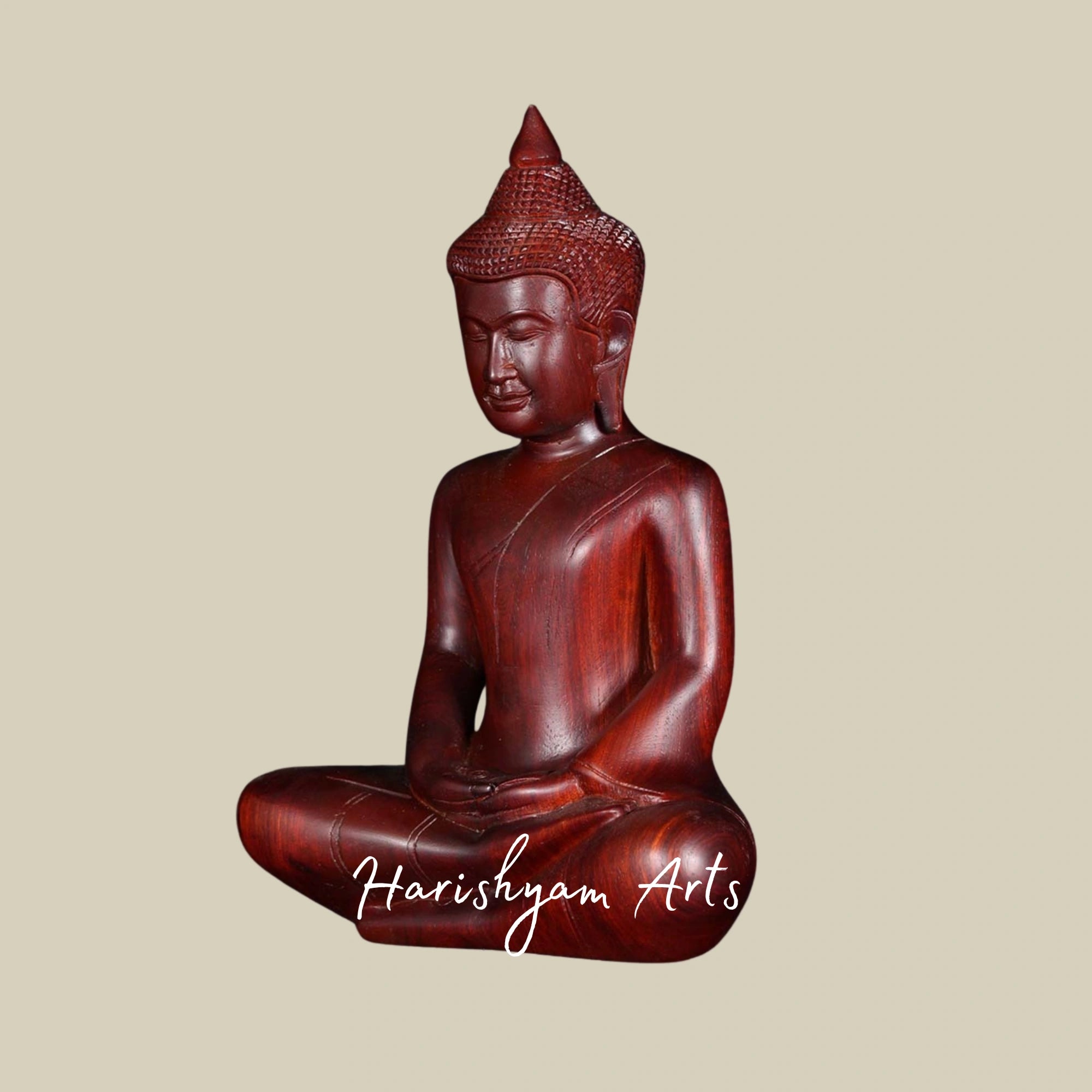 13" Cambodian Style Wooden Buddha in Meditation Gesture for Peaceful Ambience