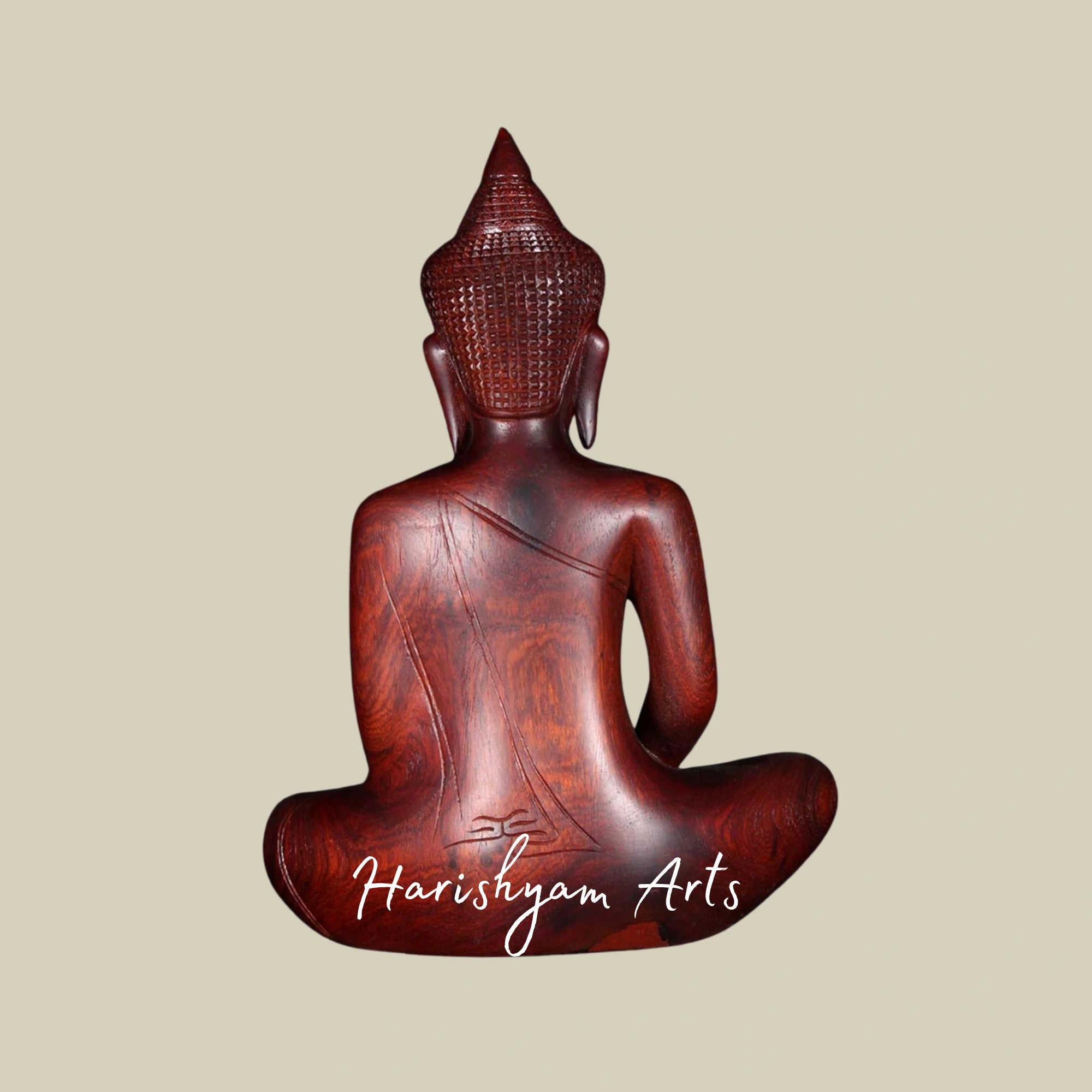 13" Cambodian Style Wooden Buddha in Meditation Gesture for Peaceful Ambience