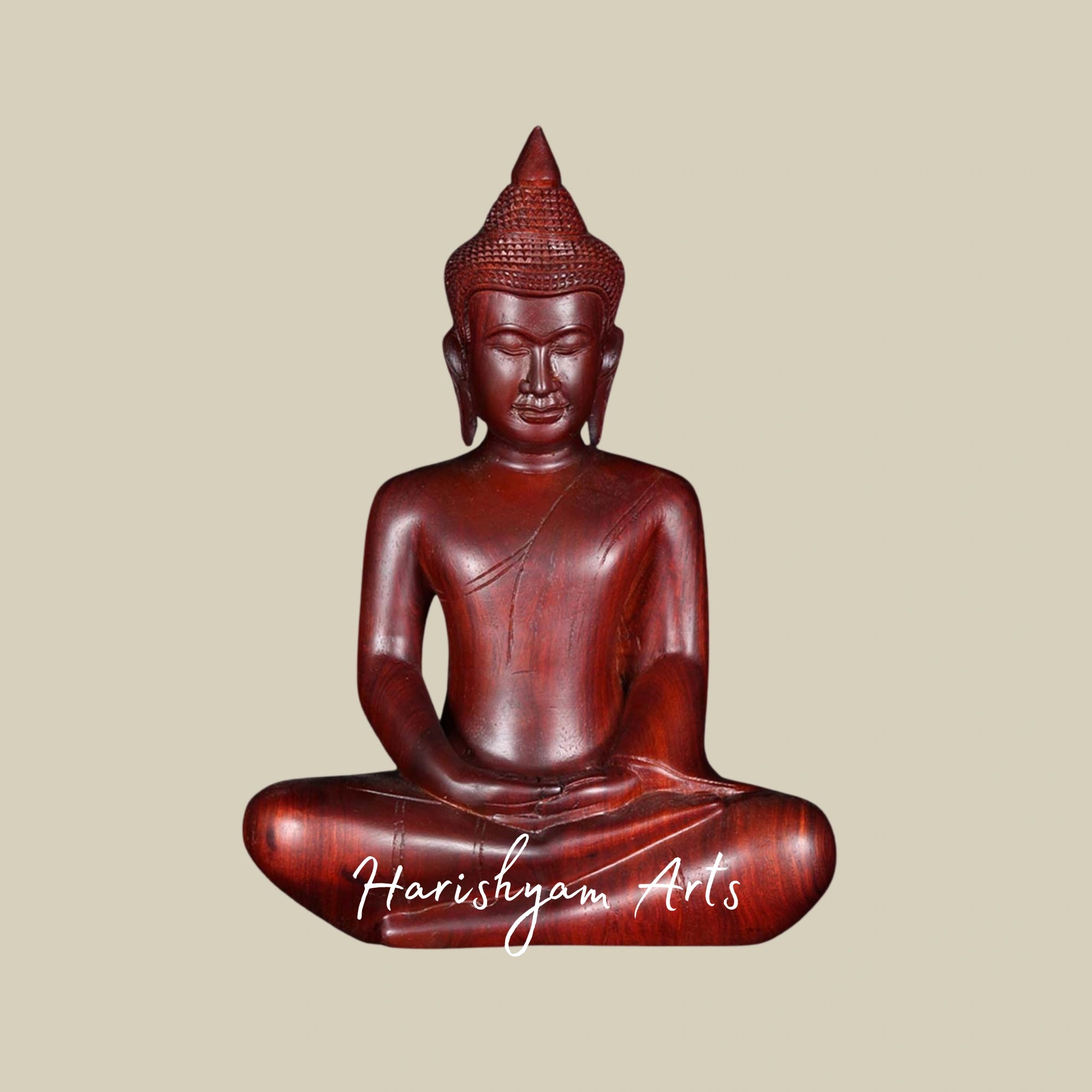 13" Cambodian Style Wooden Buddha in Meditation Gesture for Peaceful Ambience