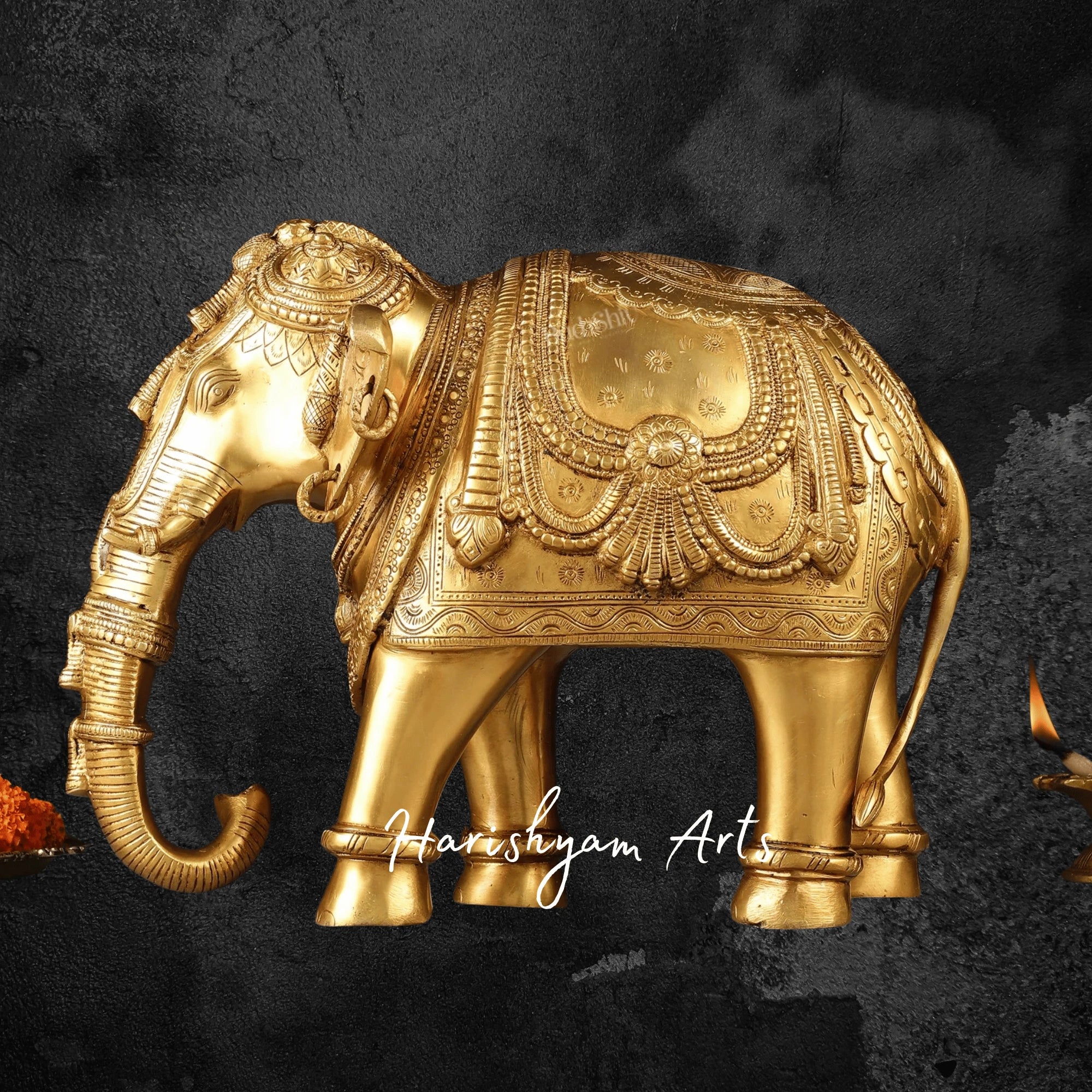 13" Exquisite Brass Elephant Sculpture for Home Decoration