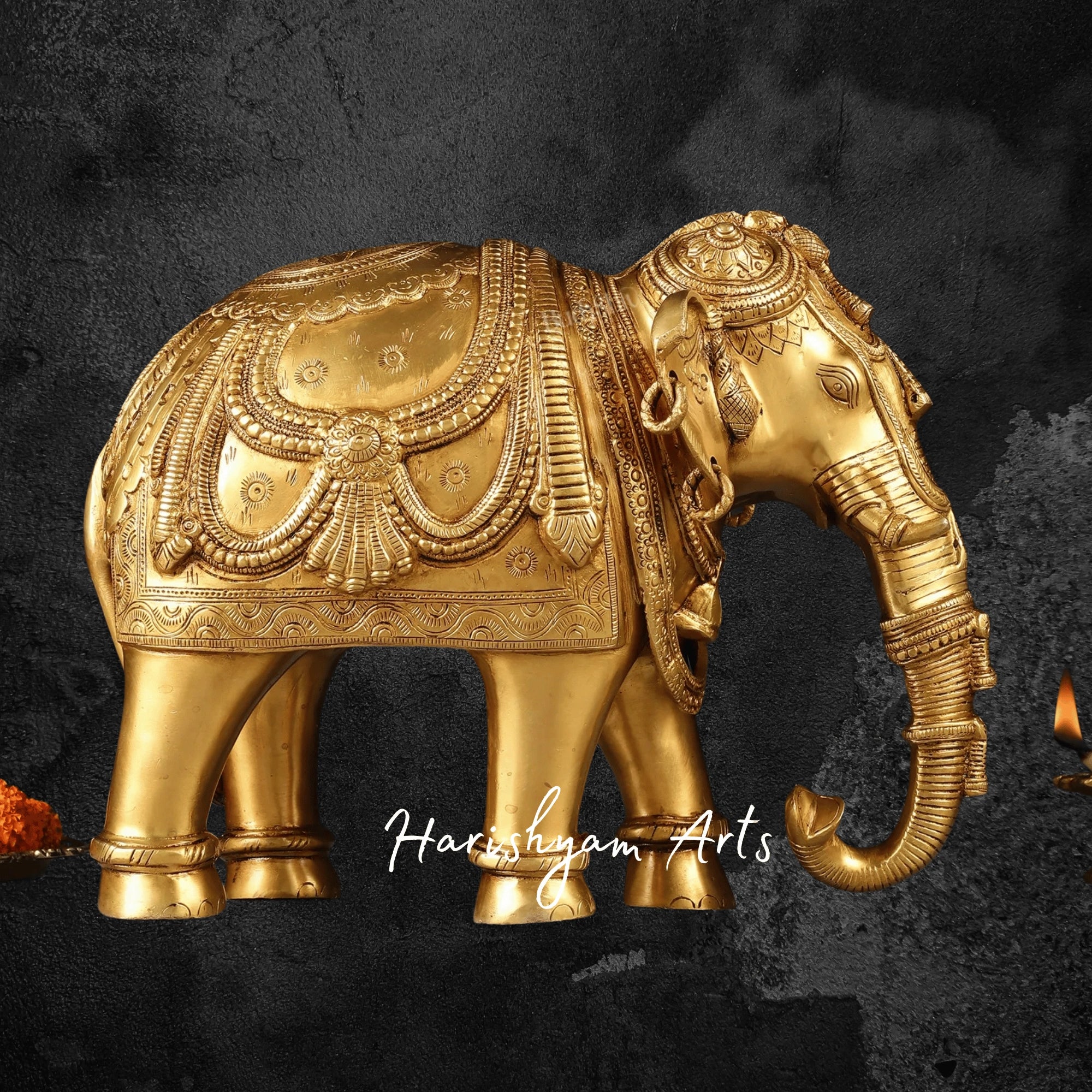 13" Exquisite Brass Elephant Sculpture for Home Decoration