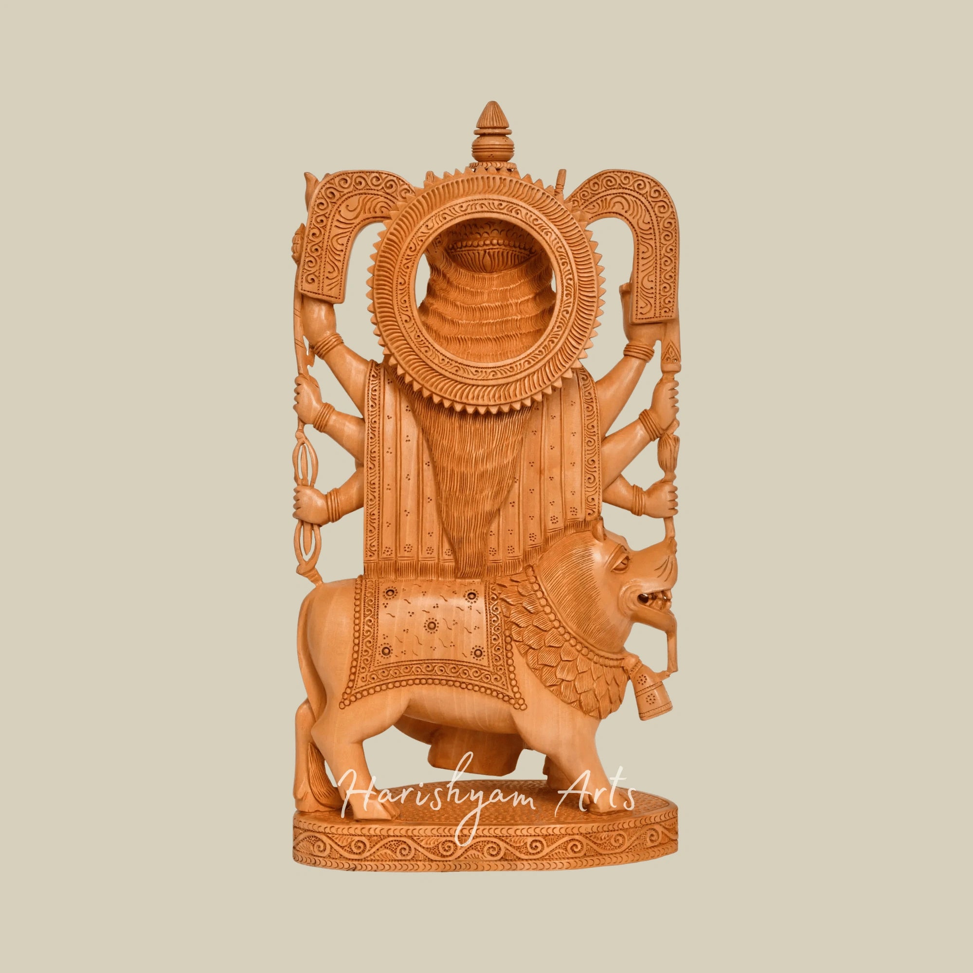 13" Goddess Durga Kadamba Wood Statue Exquisite Hand Carved Wood Goddess Durga