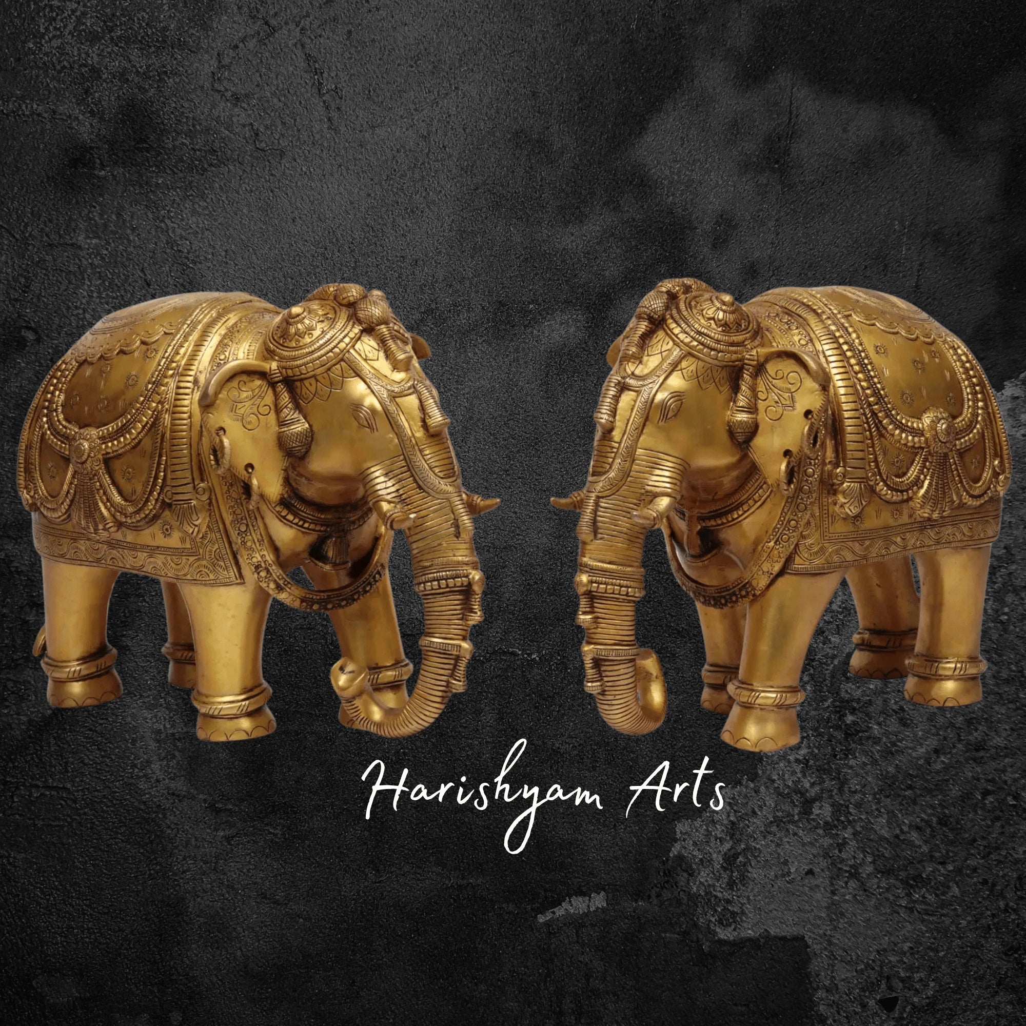 13" Ornate Brass Elephant Pair for Home and Temple Decor