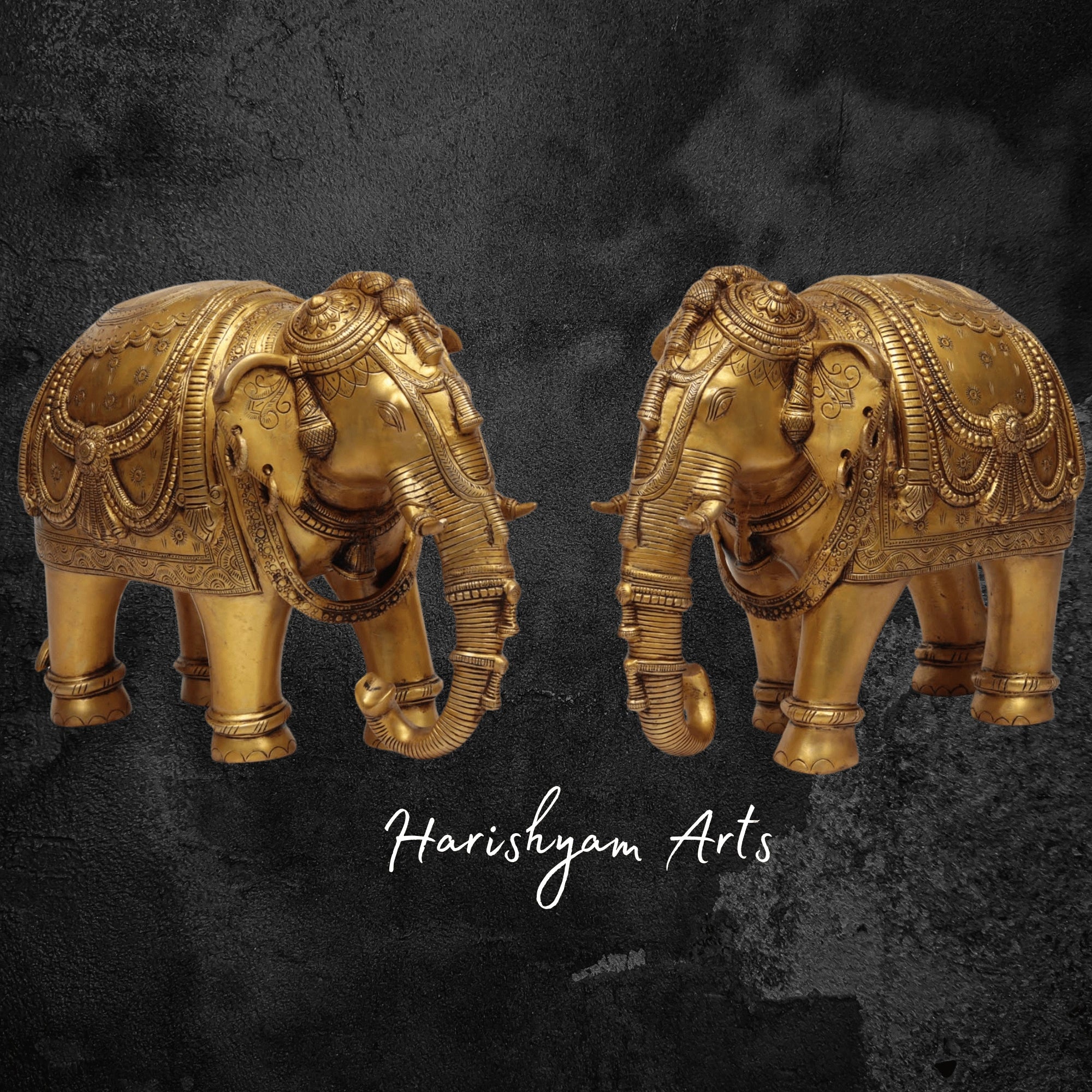 13" Ornate Brass Elephant Pair for Home and Temple Decor