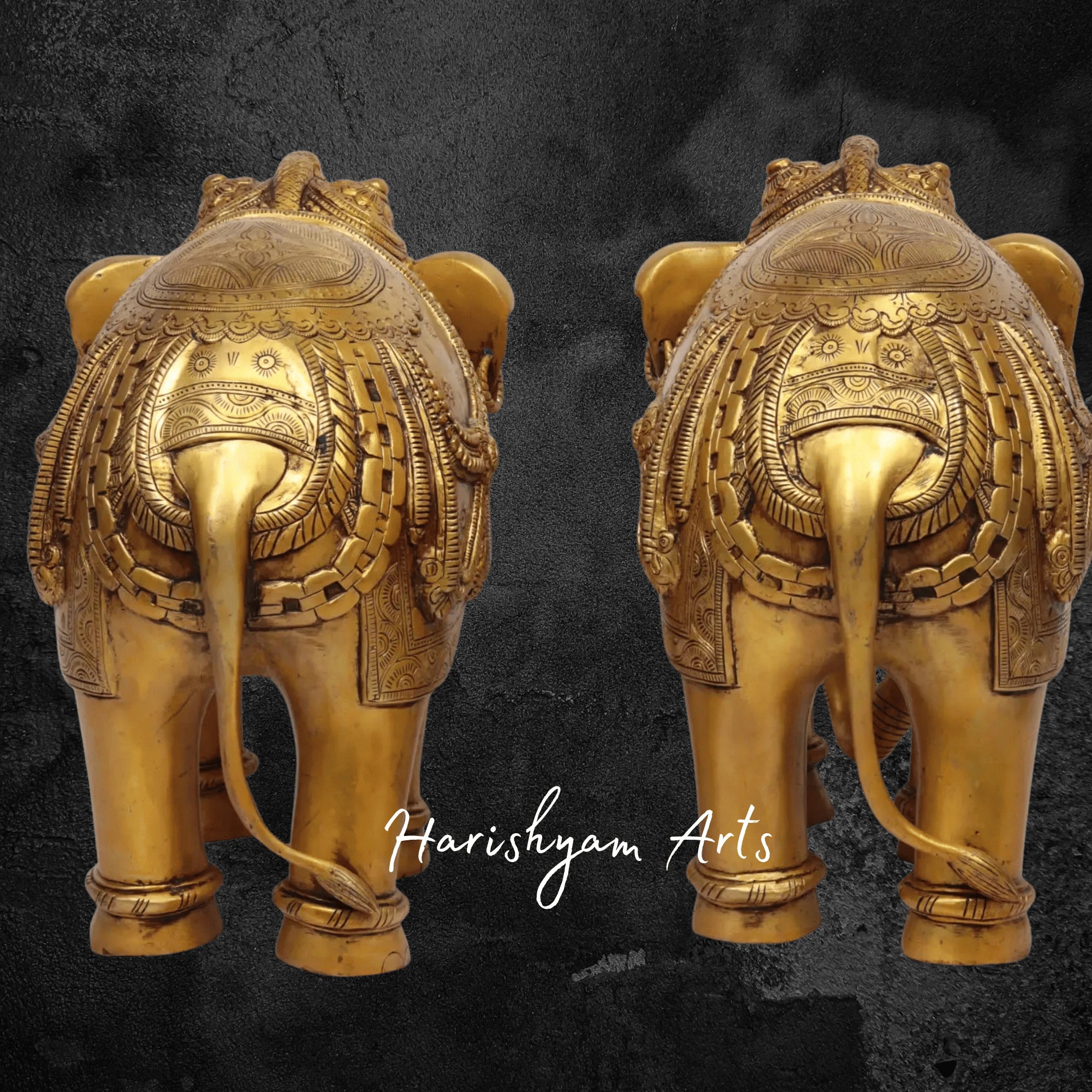 13" Ornate Brass Elephant Pair for Home and Temple Decor
