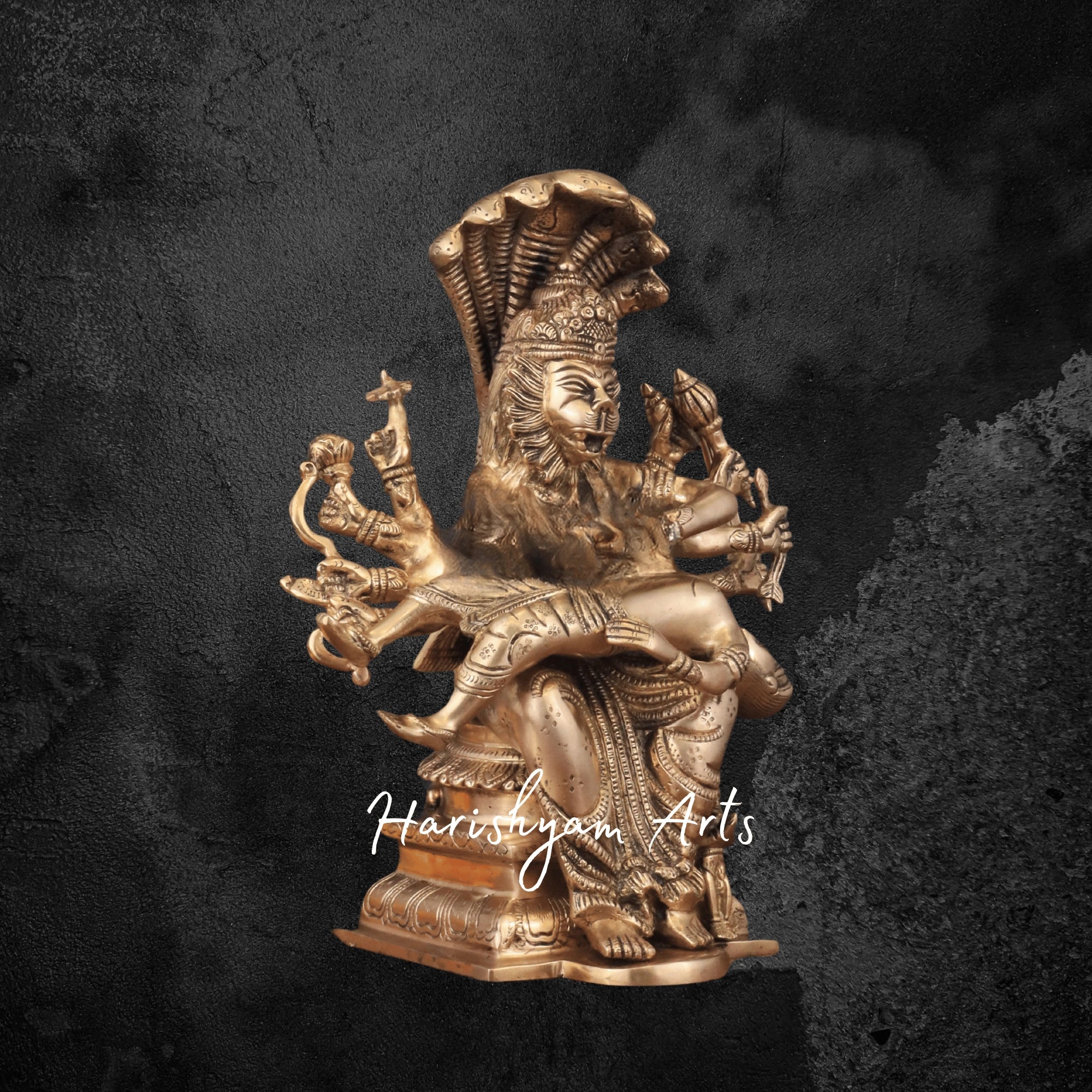 13" Pure Brass Narasimha Killing Hiranyakashipu with Prahlad – Fierce Vishnu Avatar Statue1