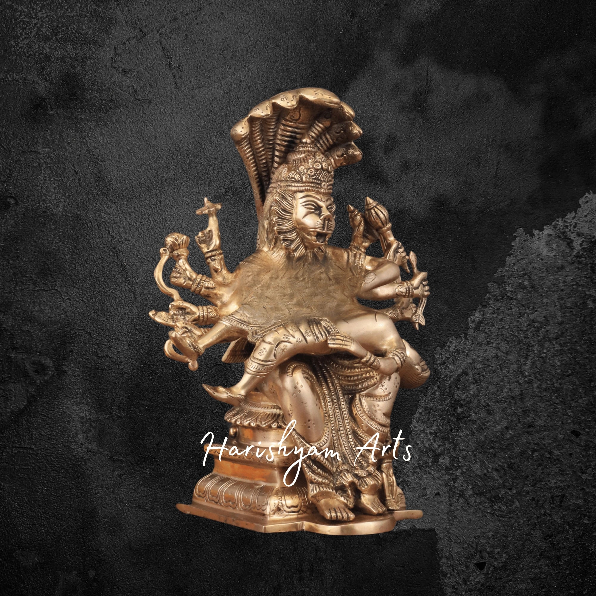 13" Pure Brass Narasimha Killing Hiranyakashipu with Prahlad – Fierce Vishnu Avatar Statue5
