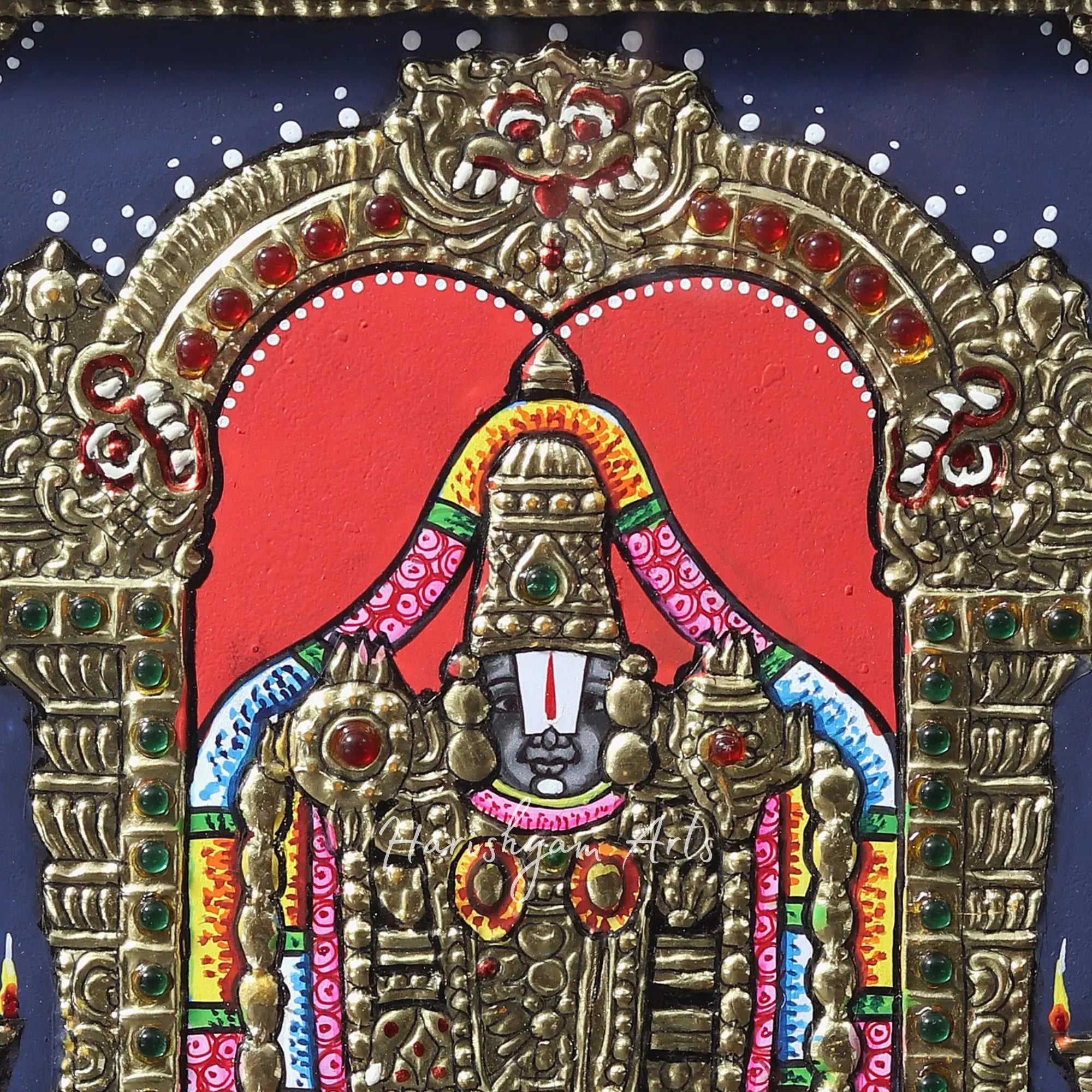 13" Tirupati Balaji Venkateshvara Tanjore Painting in an Elegant Teakwood Frame