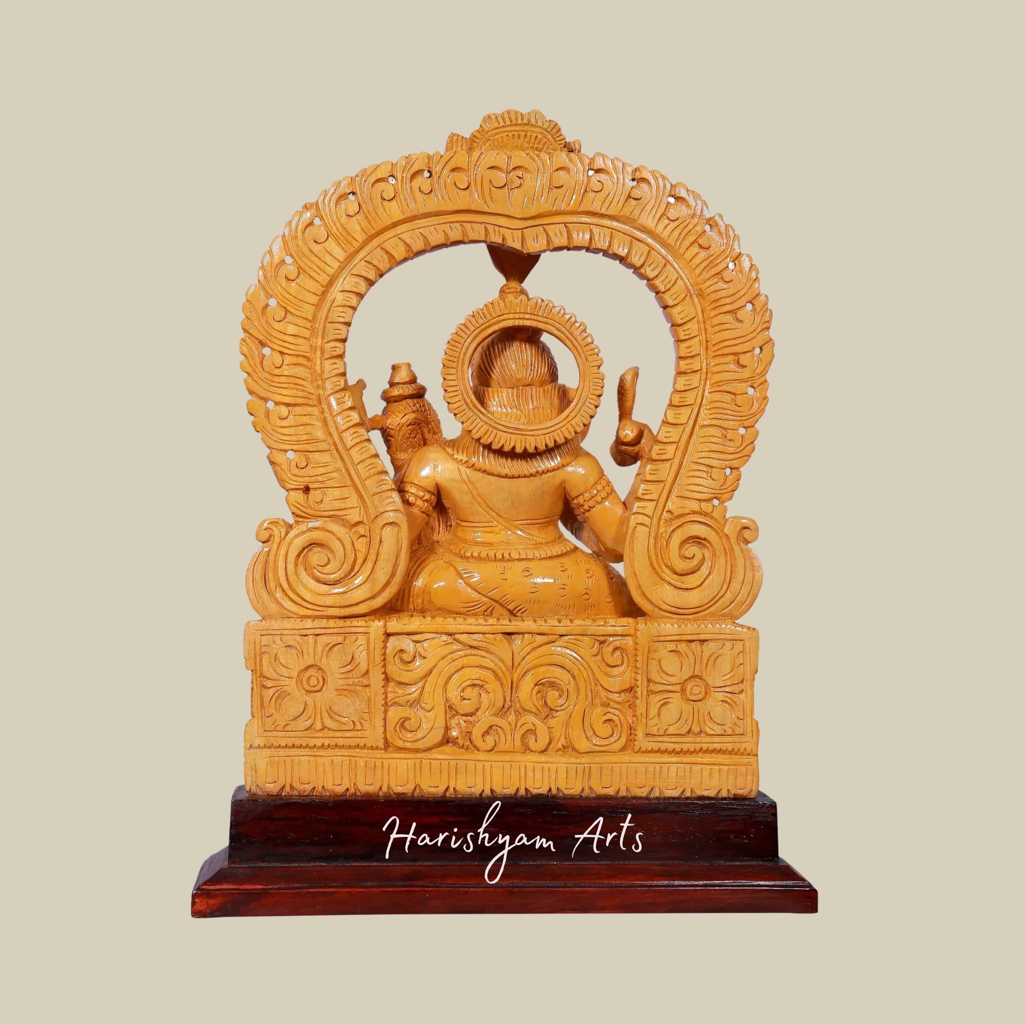 13" Wooden Lord Shiva with Parvati Seated on Pedestal Handmade Wooden Sculpture5