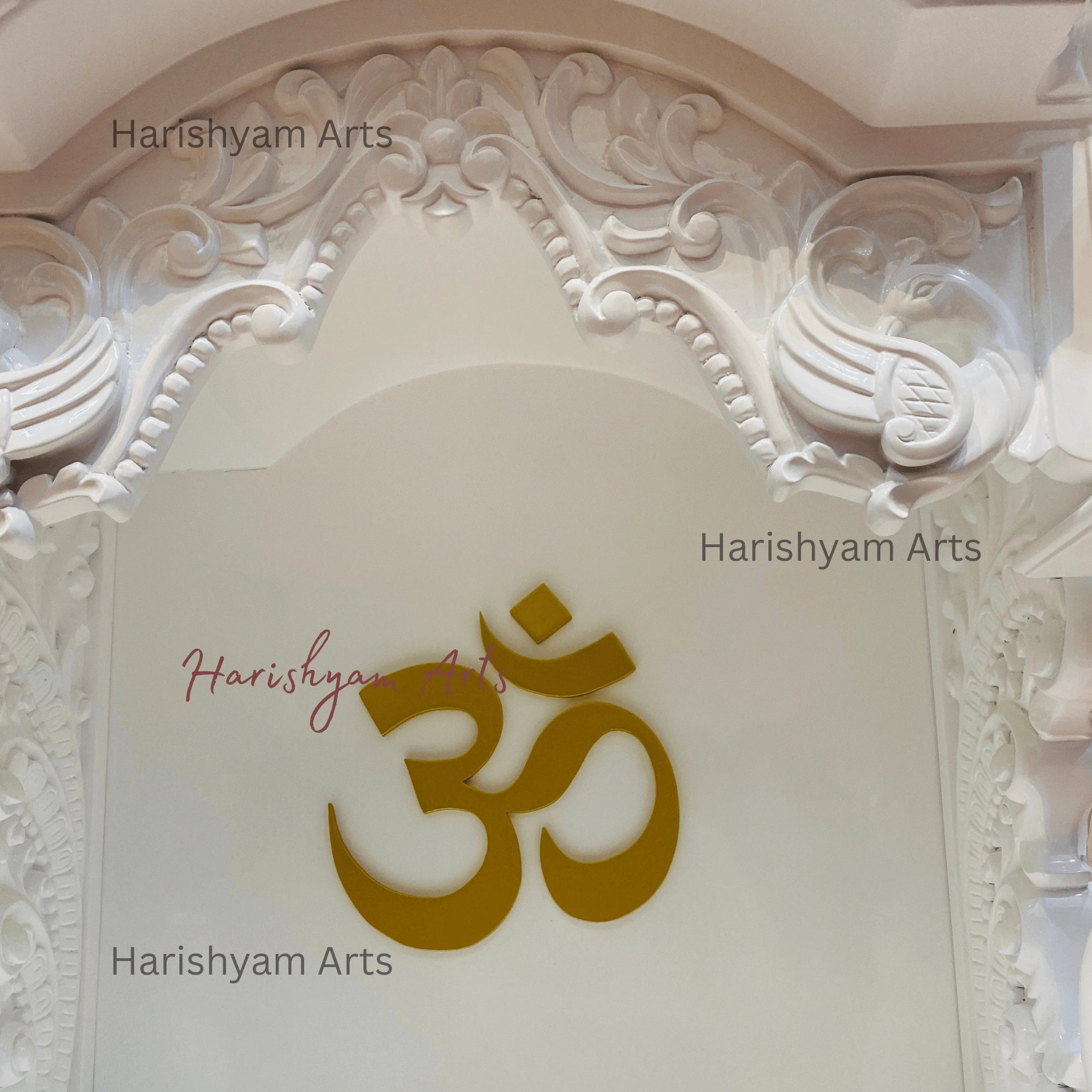 48" White Teak Wood Mandir with "Golden OM"