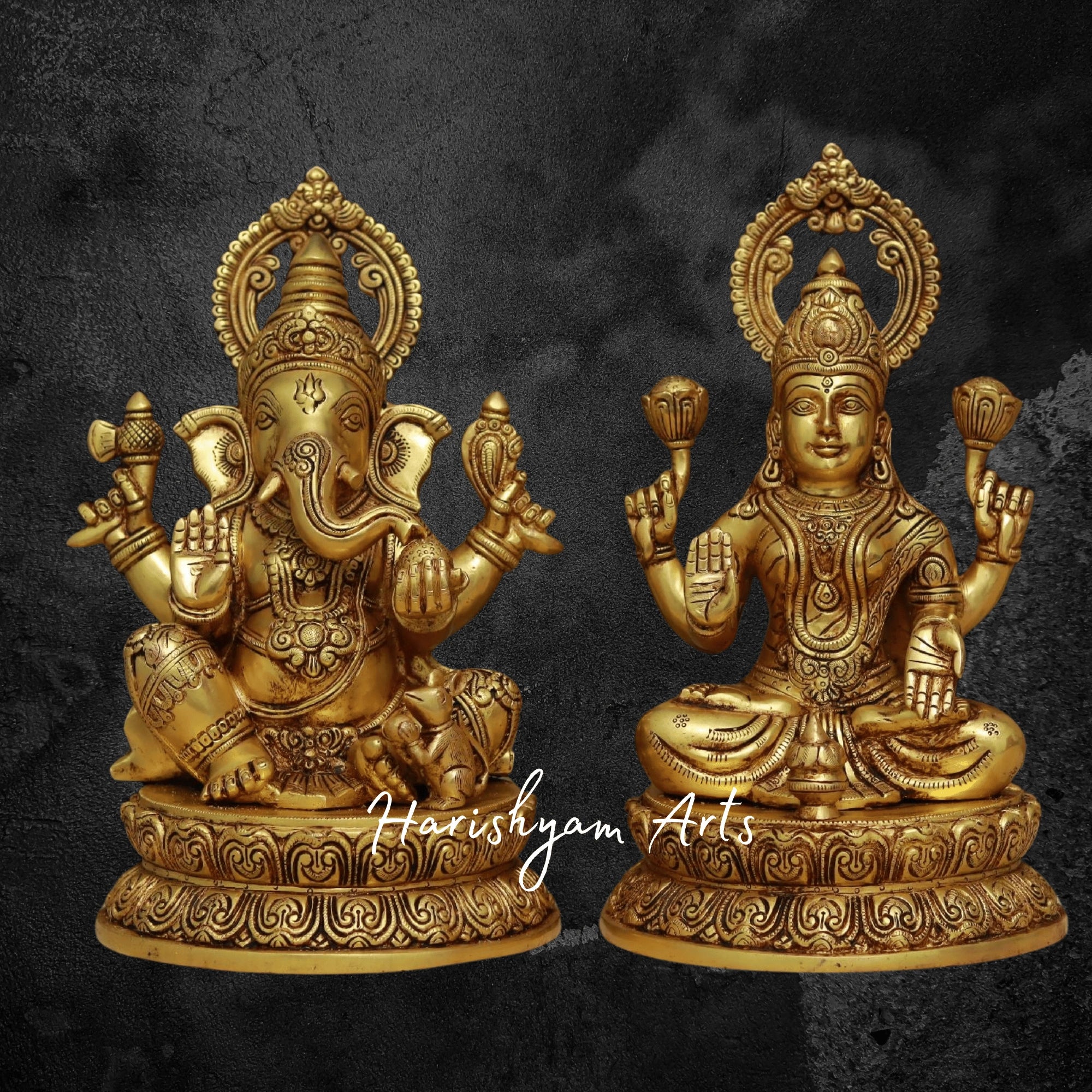 14" Brass Laxmi Ganesh Statue for Pooja and Decor