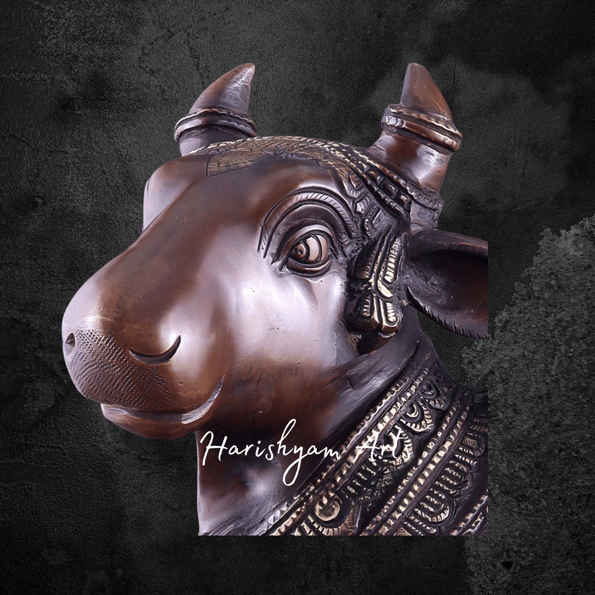 14" Copper Finish Brass Nandi Sculpture with Full Body Engravings