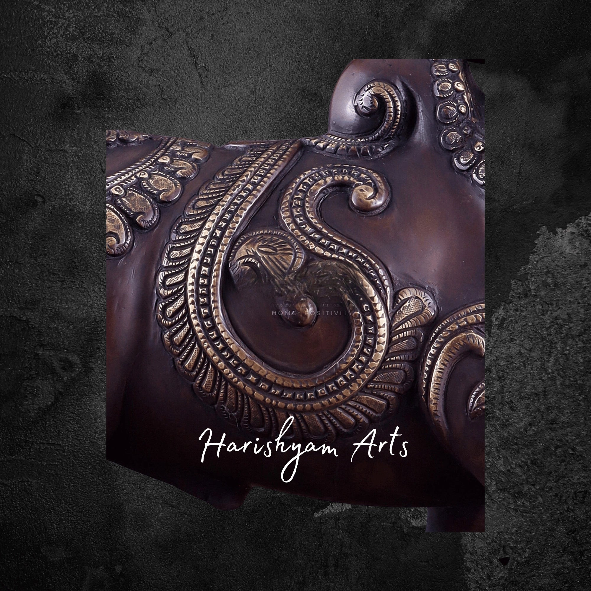 14" Copper Finish Brass Nandi Sculpture with Full Body Engravings