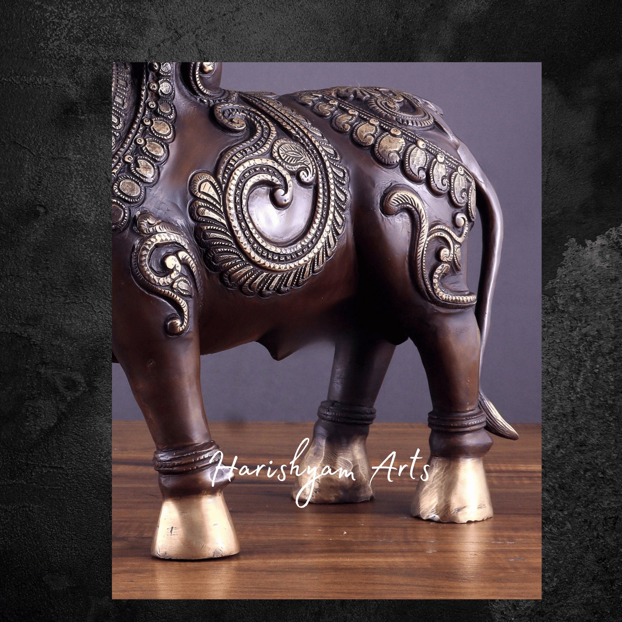 14" Copper Finish Brass Nandi Sculpture with Full Body Engravings