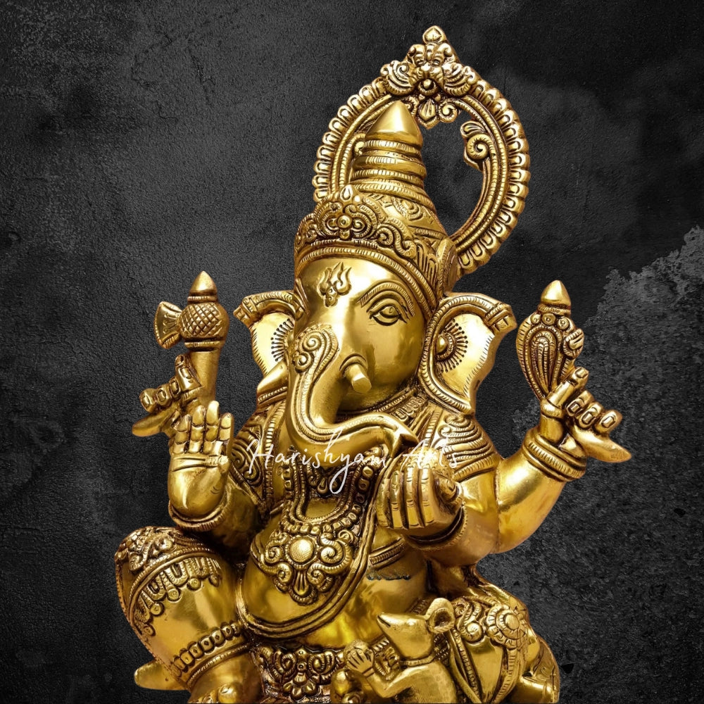 14" Lord Ganesha Sculpture in Brass