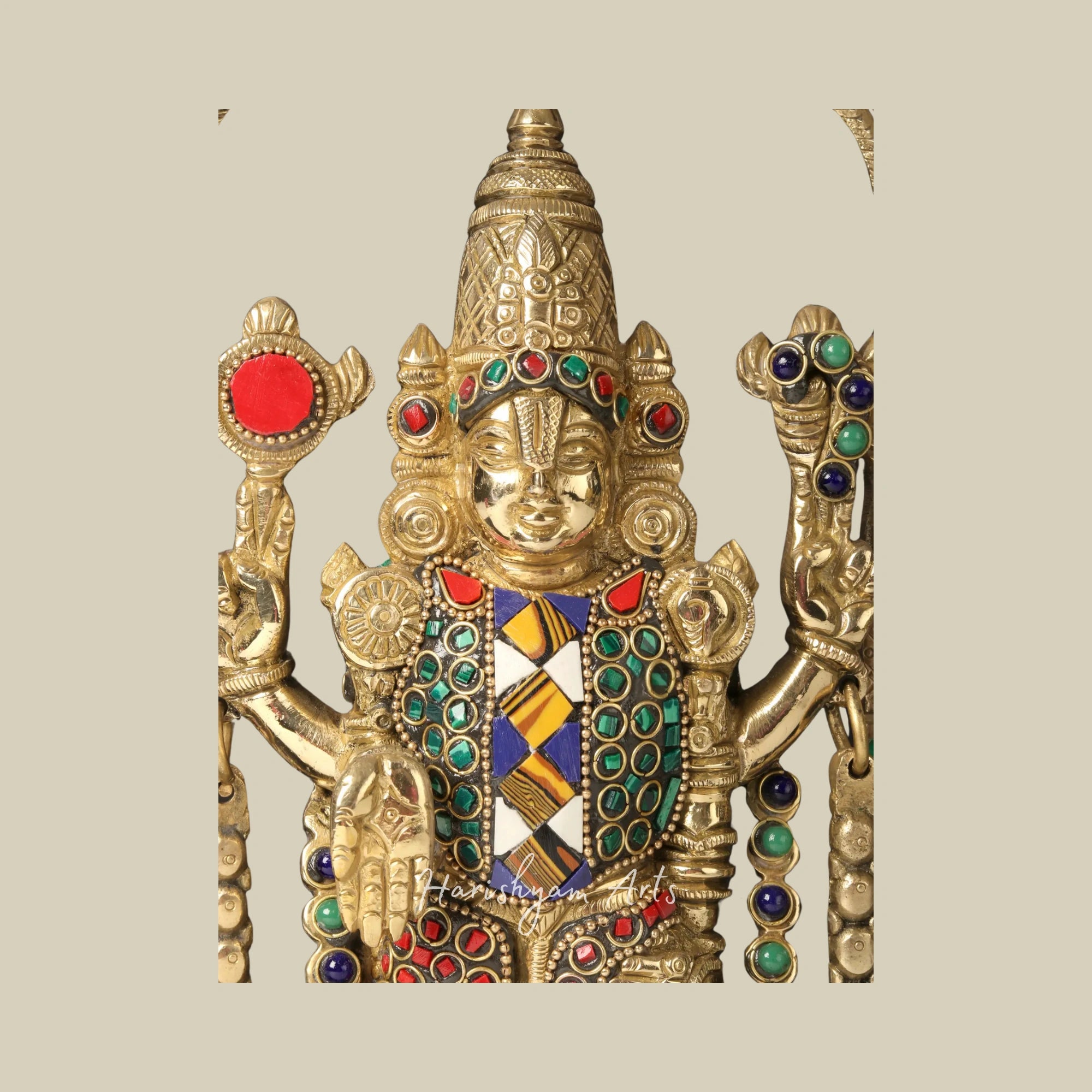 14" Lord Venkateswara Brass Statue with Arch and Intricate Inlay Work