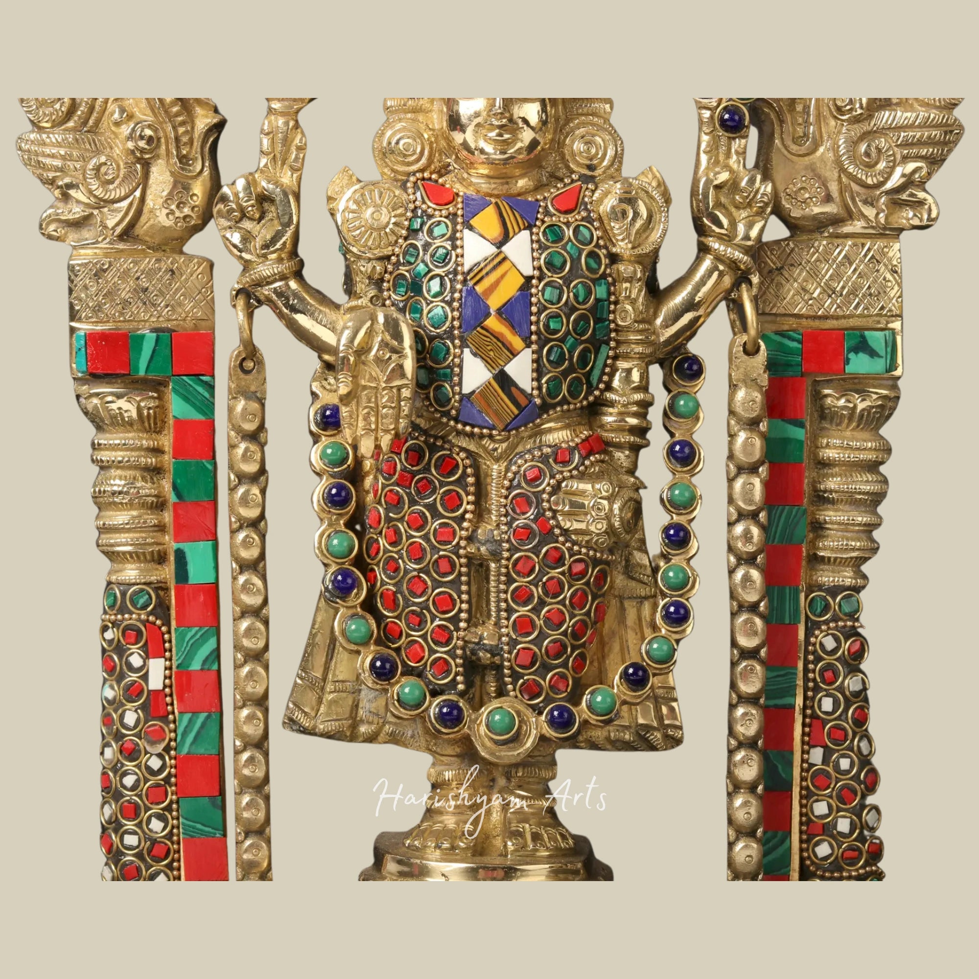 14" Lord Venkateswara Brass Statue with Arch and Intricate Inlay Work