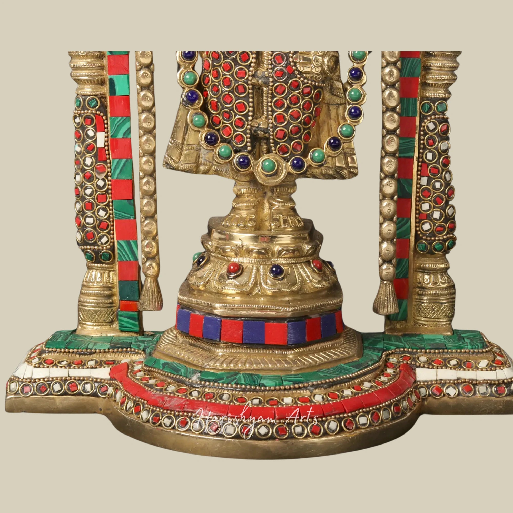 14" Lord Venkateswara Brass Statue with Arch and Intricate Inlay Work
