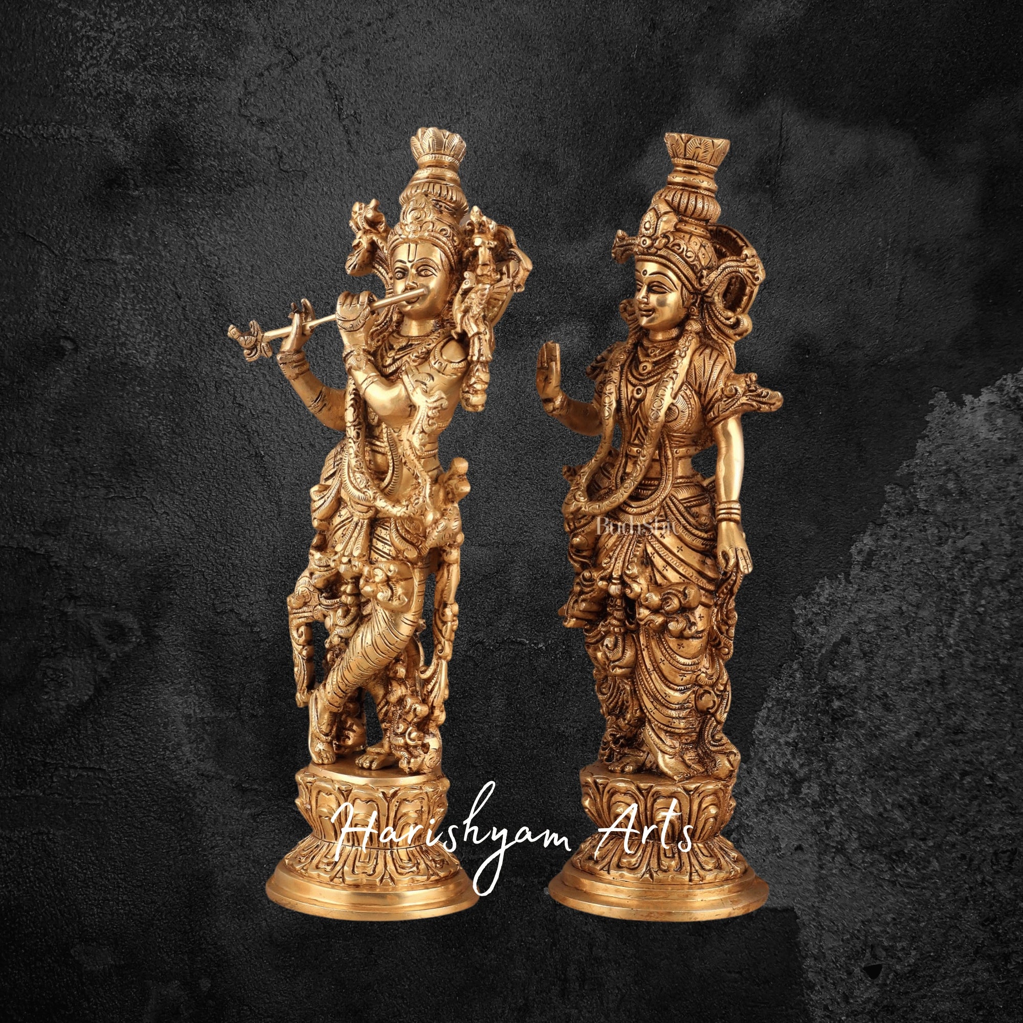 14" Premium Pure Brass Radha Krishna Statues for Devotional Spaces