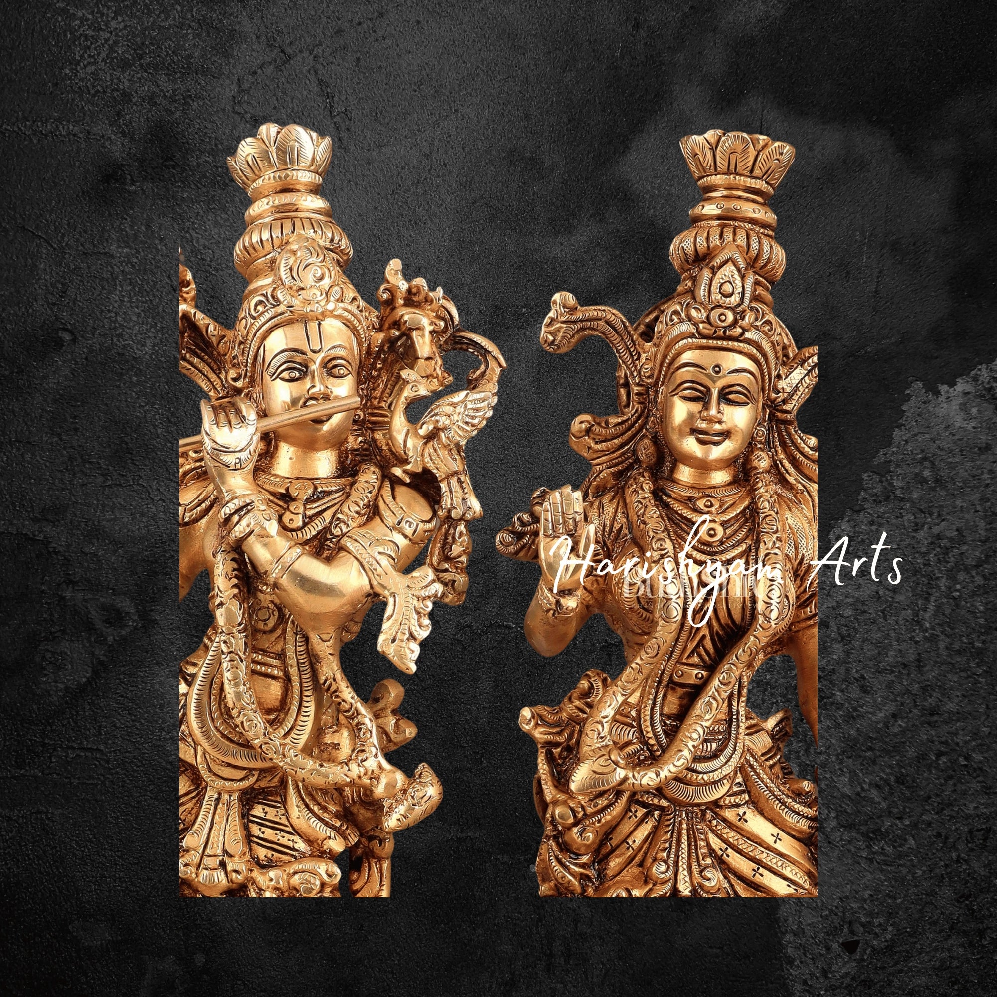 14" Premium Pure Brass Radha Krishna Statues for Devotional Spaces