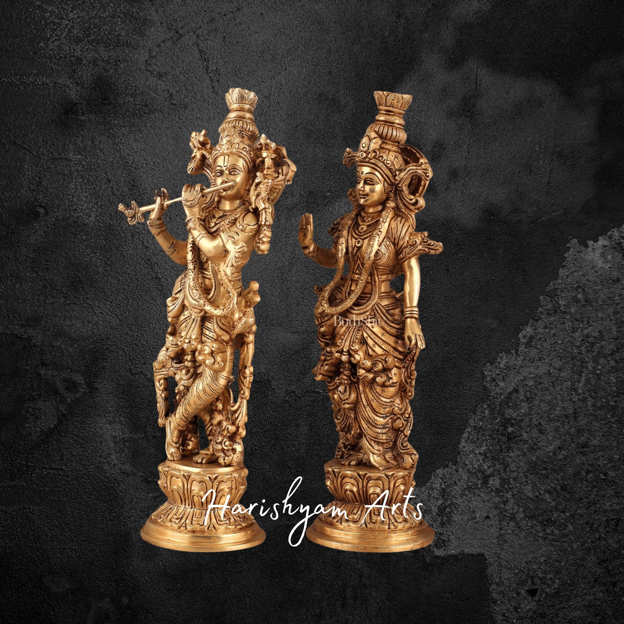 14" Premium Pure Brass Radha Krishna Statues for Devotional Spaces