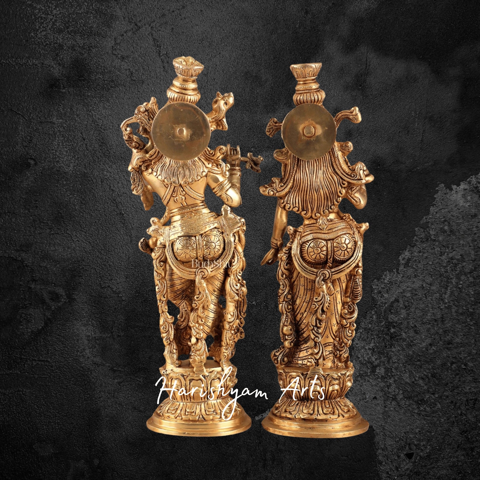 14" Premium Pure Brass Radha Krishna Statues for Devotional Spaces