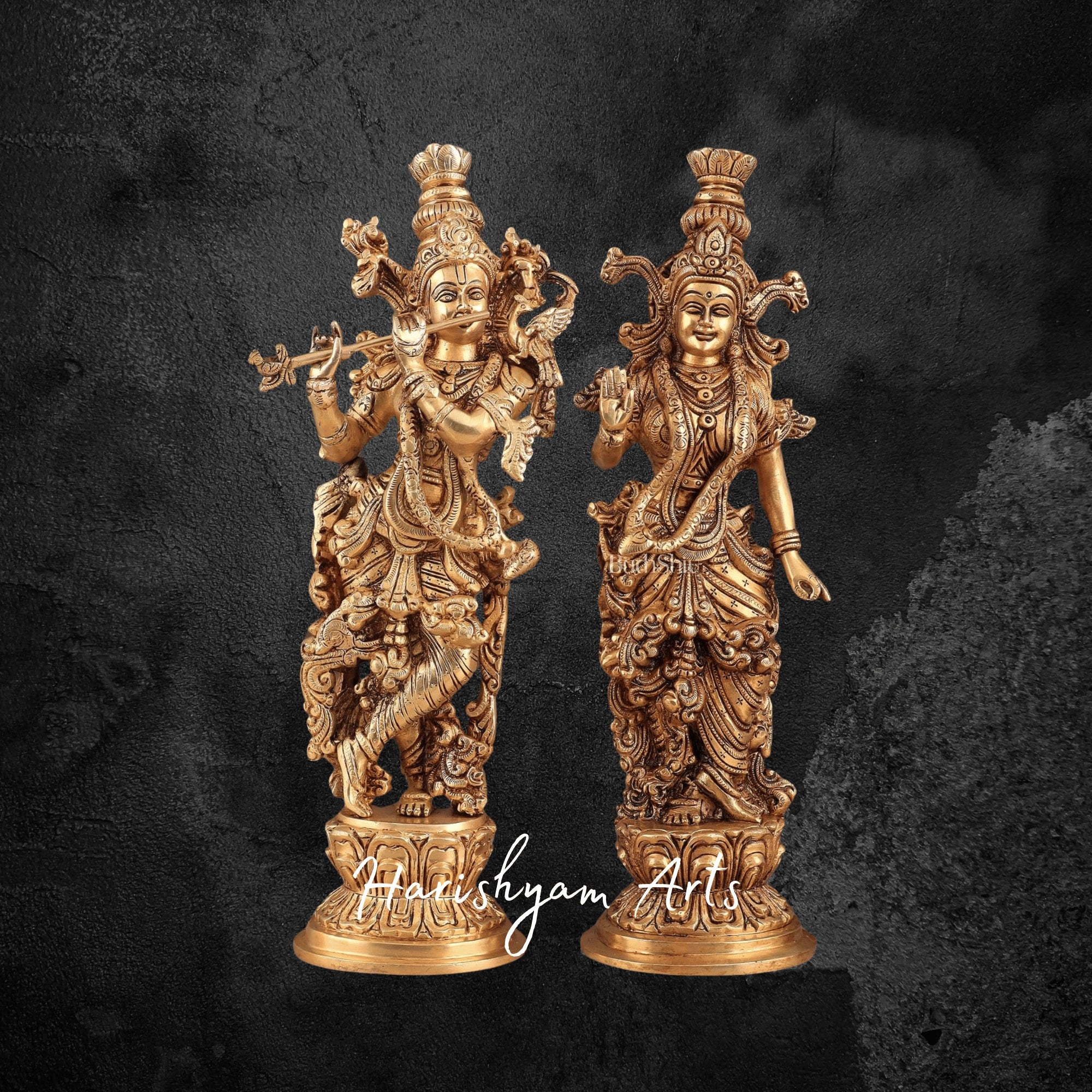 14" Premium Pure Brass Radha Krishna Statues for Devotional Spaces