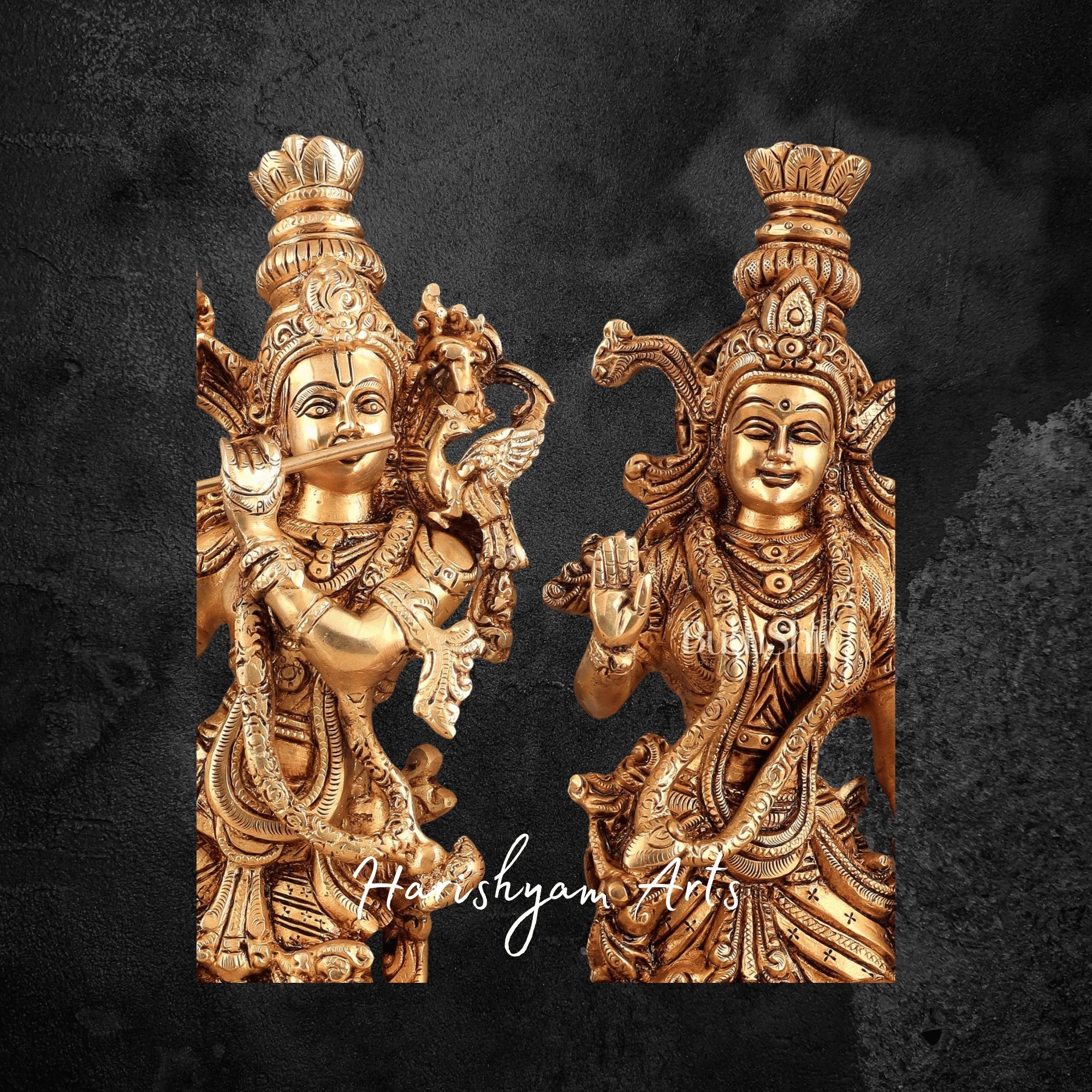 14" Premium Pure Brass Radha Krishna Statues for Devotional Spaces