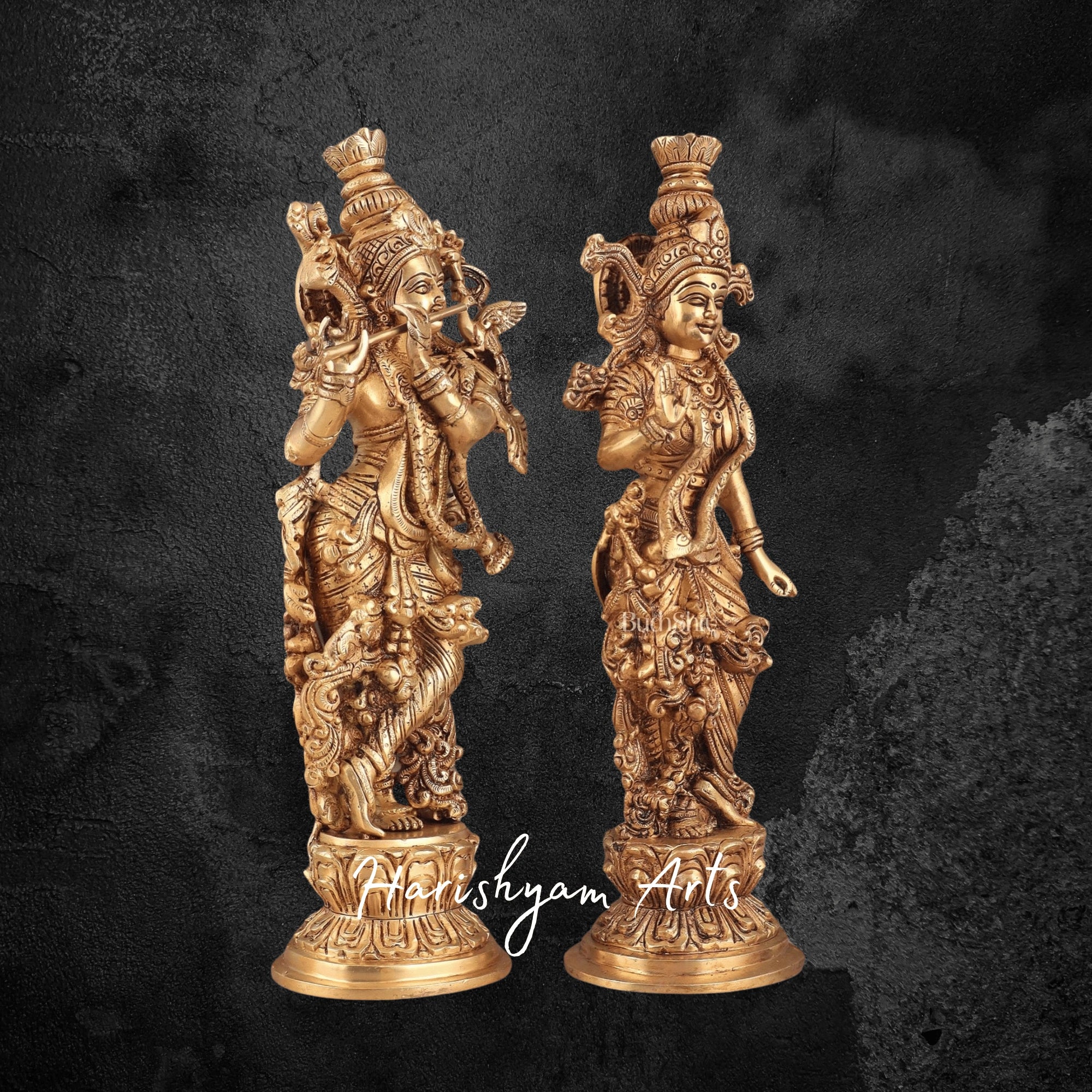 14" Premium Pure Brass Radha Krishna Statues for Devotional Spaces