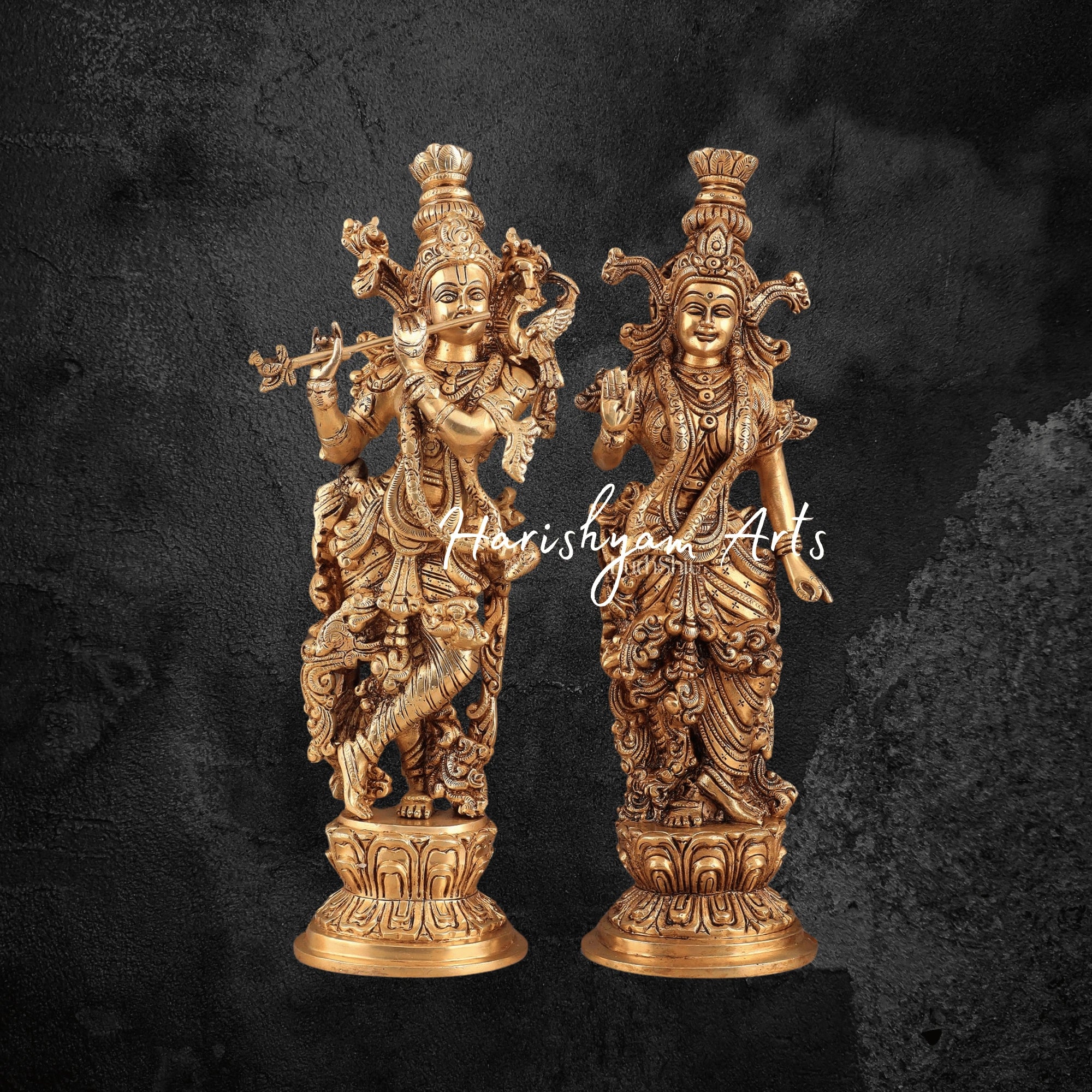 14" Premium Pure Brass Radha Krishna Statues for Devotional Spaces