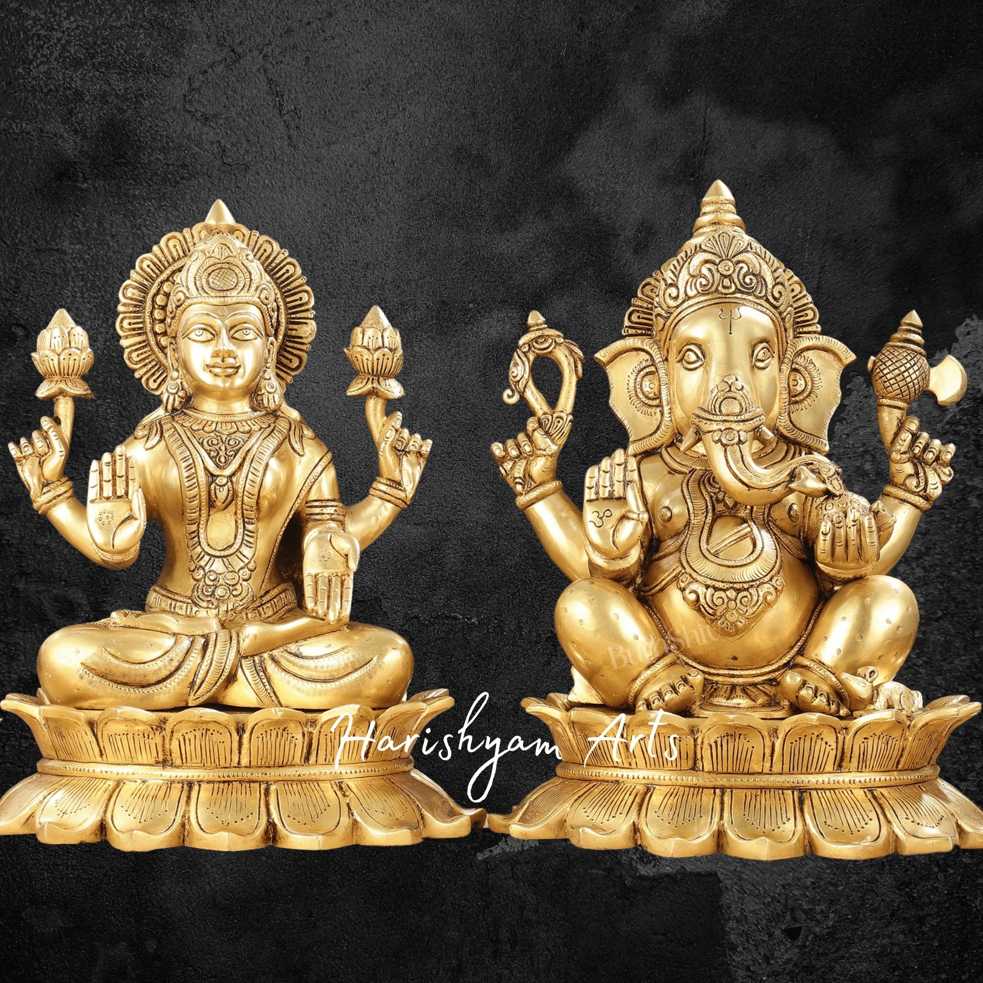 14" Premium Quality Brass Laxmi Ganesh Idol on Lotus